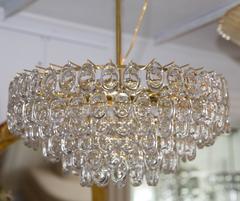 Tiered Oval Crystal "Lens" Element Brass Chandelier