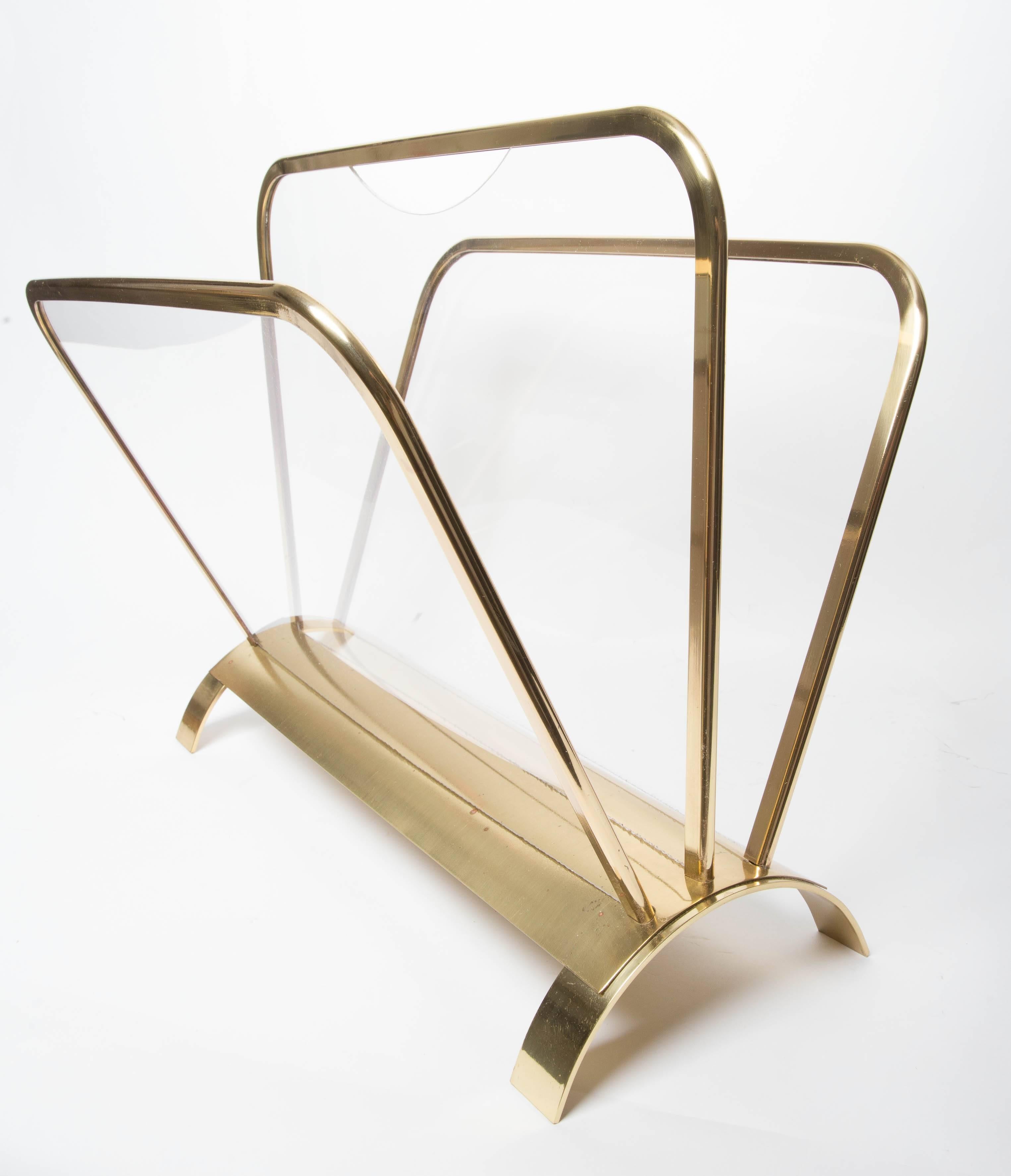 Italian Brass and Lucite Magazine Holder For Sale