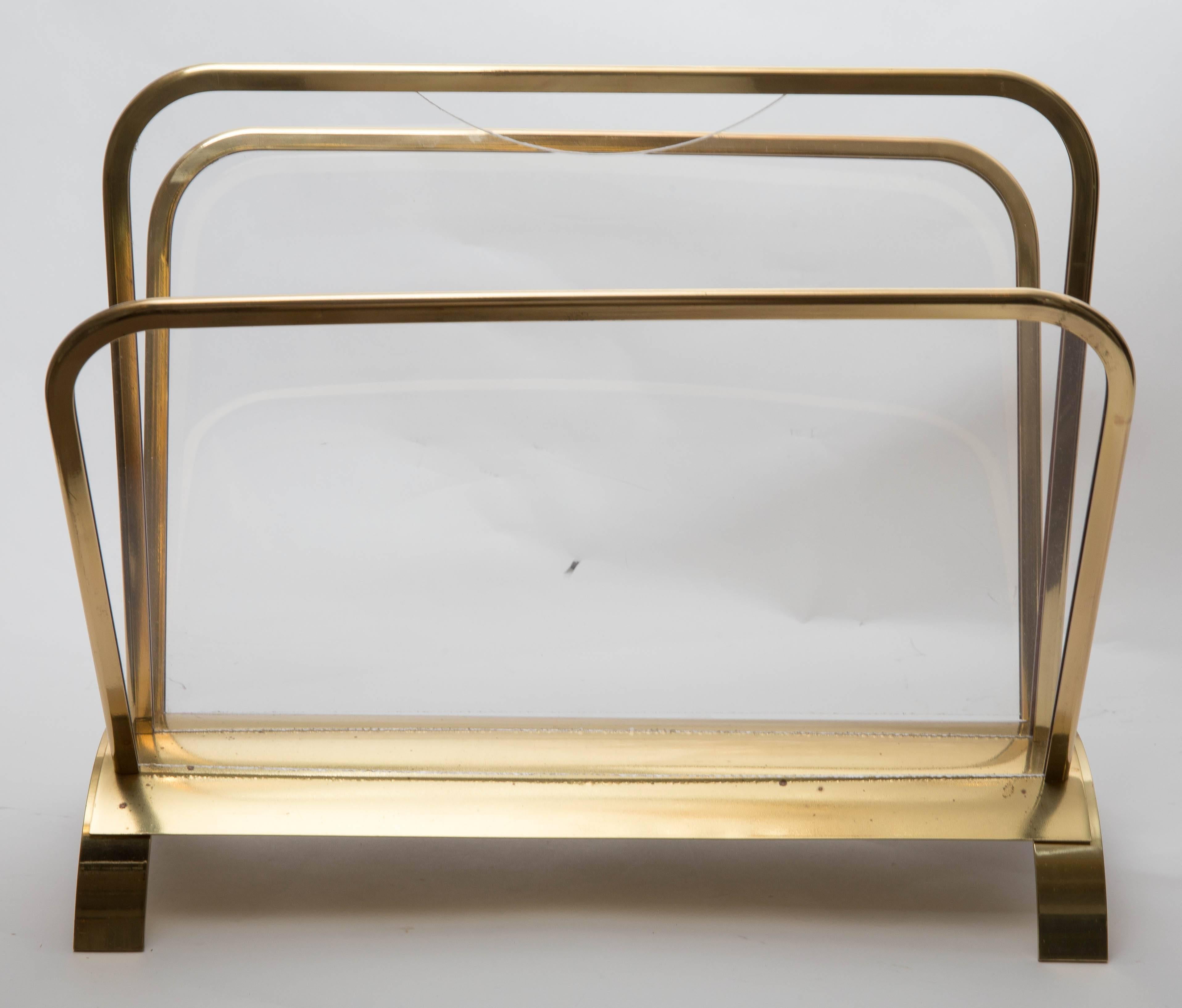20th Century Brass and Lucite Magazine Holder For Sale