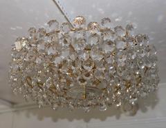 Tiered Brass and Facet Cut-Glass Element Chandelier
