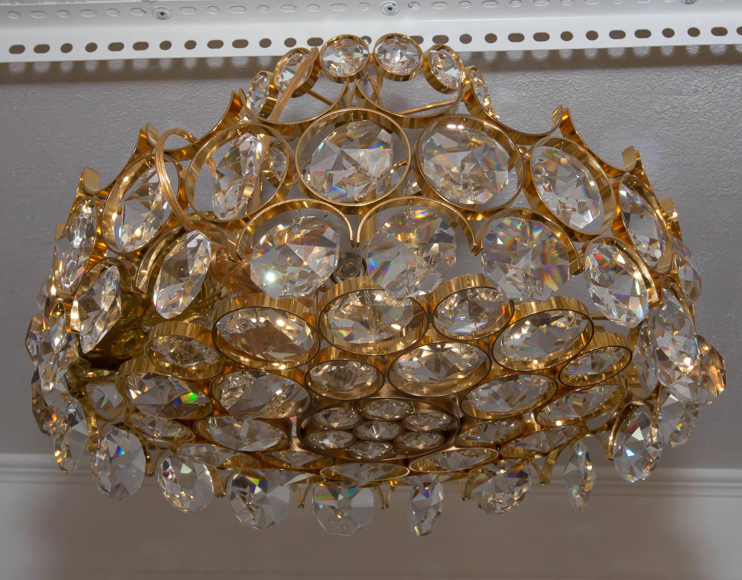 Brass Chandelier with Facet Cut Crystal 