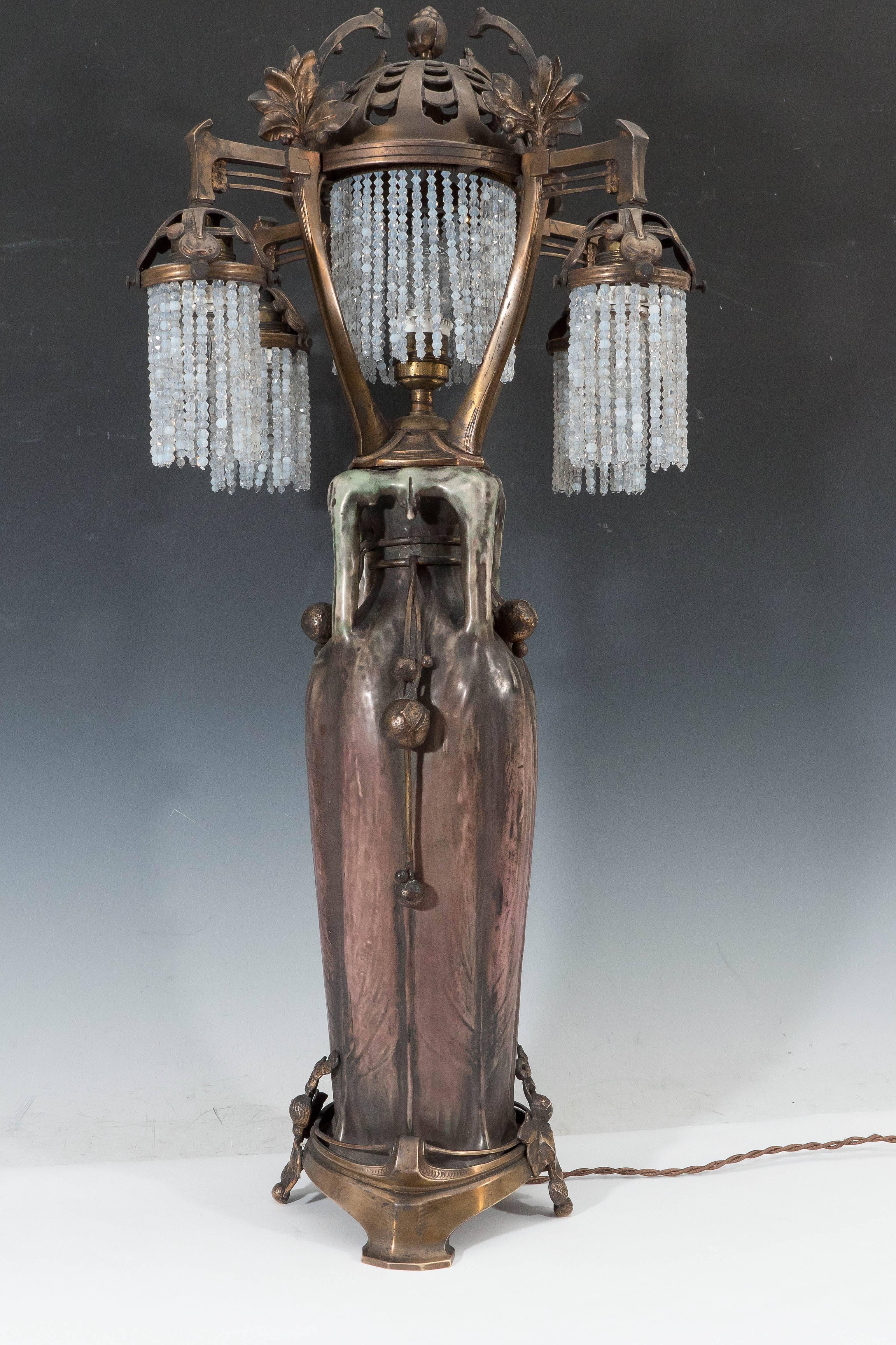 Austrian Art Nouveau Amphora 'EDDA' Vase Lamp with Bronze Mounts For Sale 2