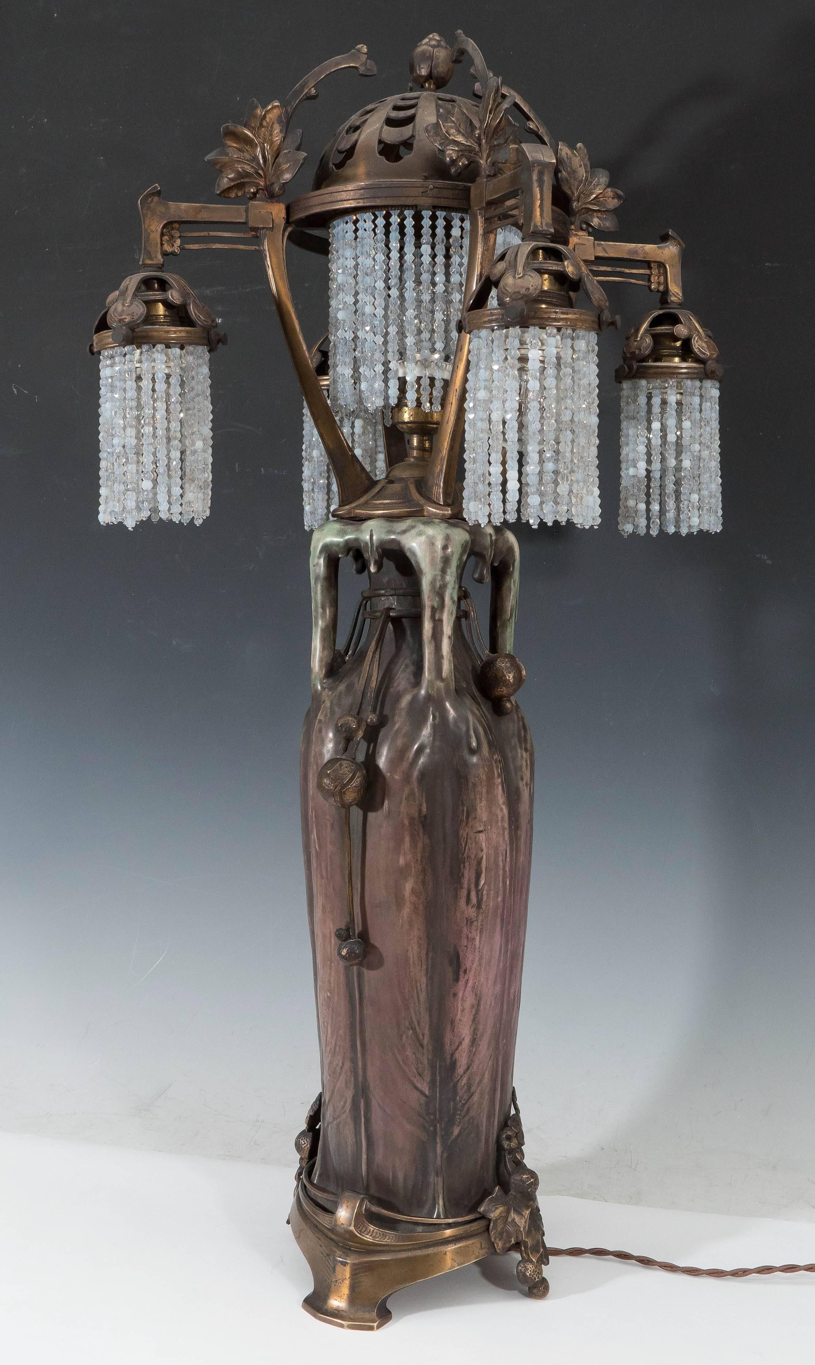 Austrian Art Nouveau Amphora 'EDDA' Vase Lamp with Bronze Mounts For Sale 3