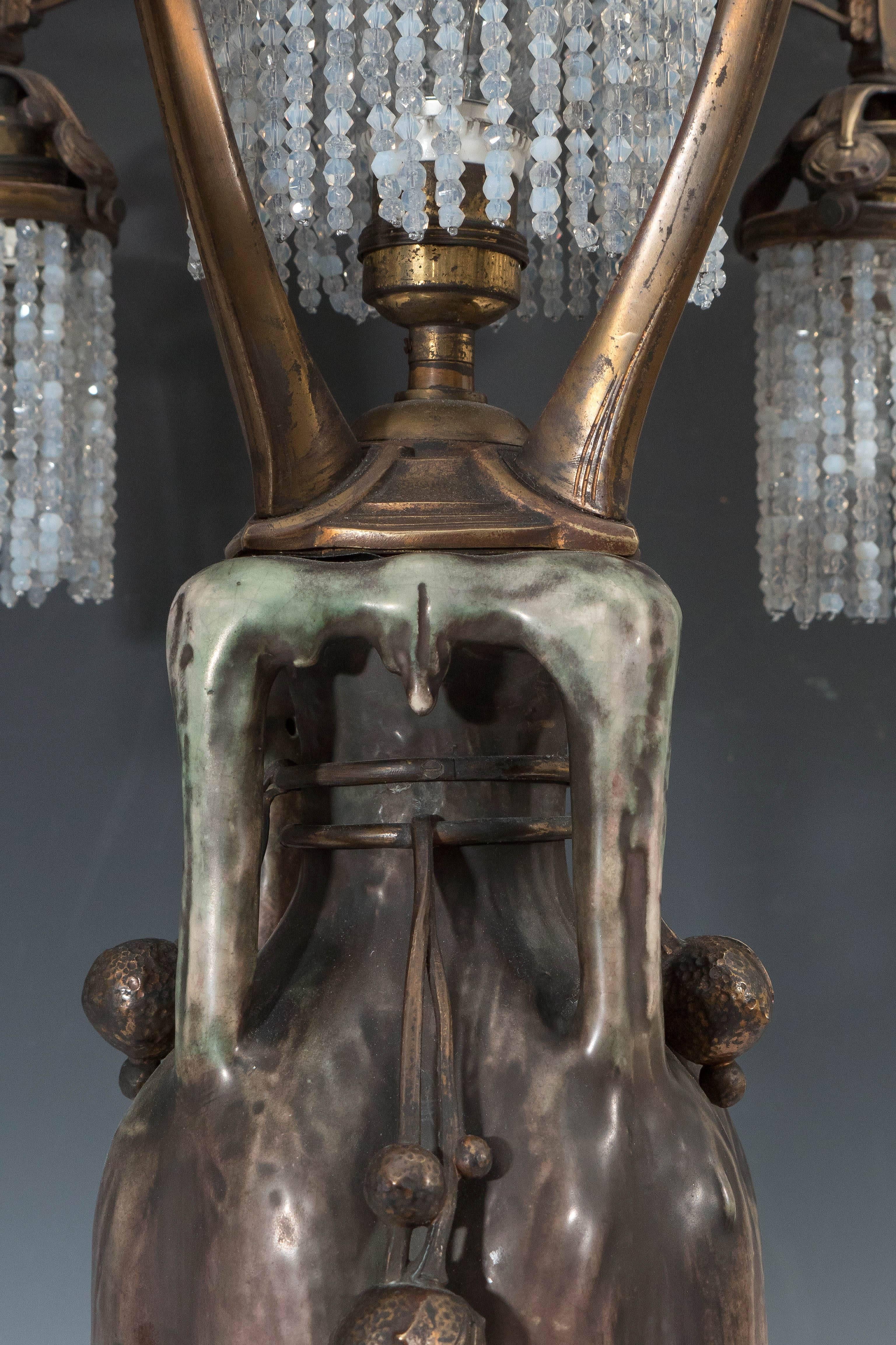 Austrian Art Nouveau Amphora 'EDDA' Vase Lamp with Bronze Mounts For Sale 4