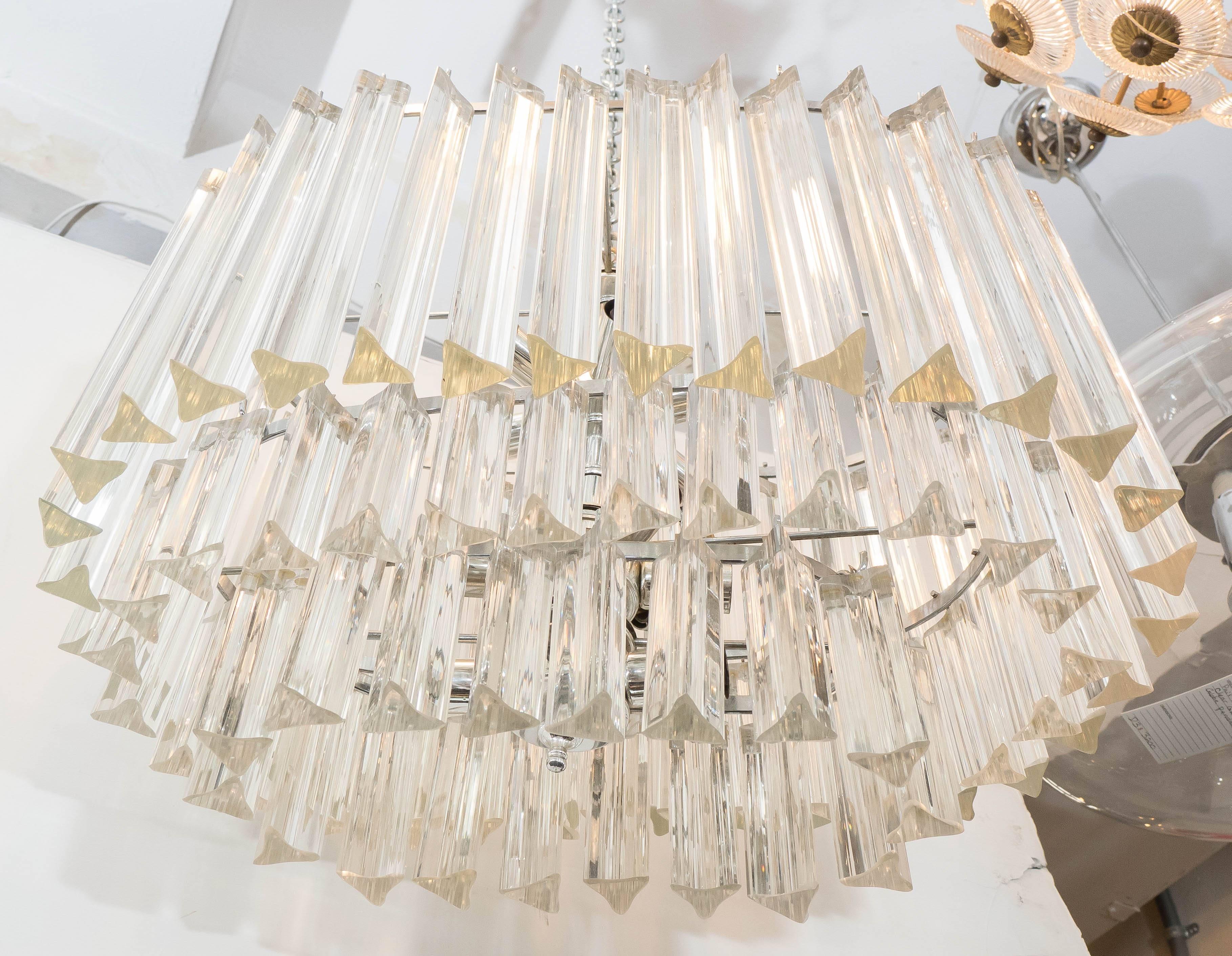 Venini Three-Tier Oval Chandelier with 'Triedri' Prisms In Good Condition In New York, NY