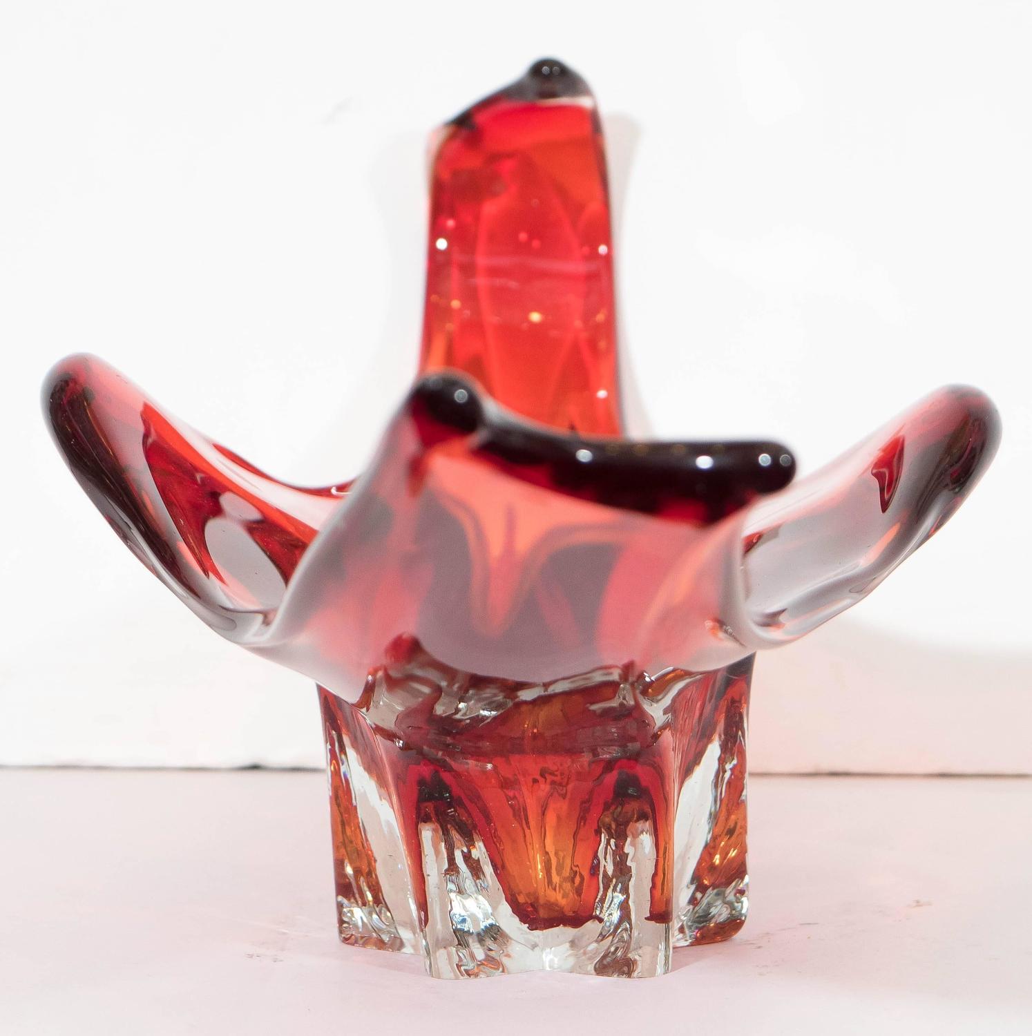 Murano Glass 'Sommerso' Orange Decorative Bowl and Centerpiece at 1stdibs