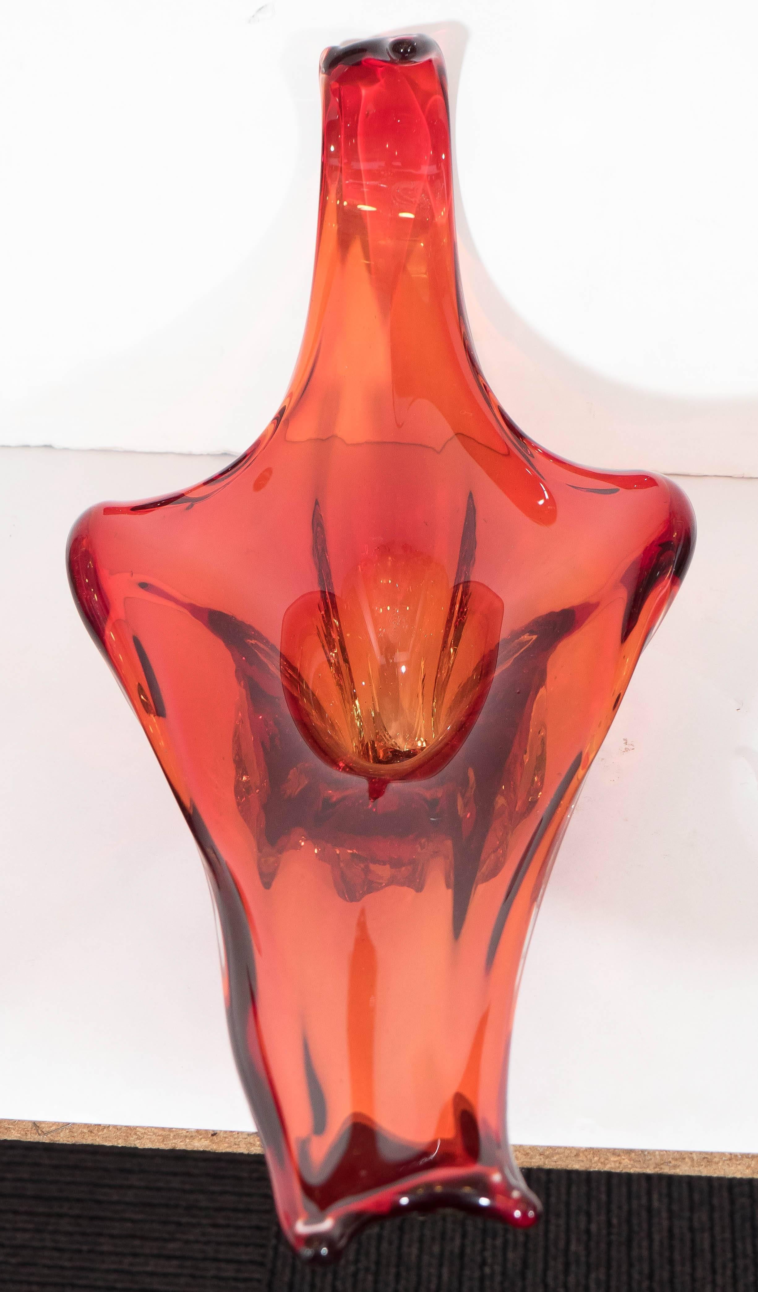 Italian Murano Glass 'Sommerso' Orange Decorative Bowl and Centerpiece