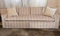 Midcentury Down Sofa in Striped Cut Velvet