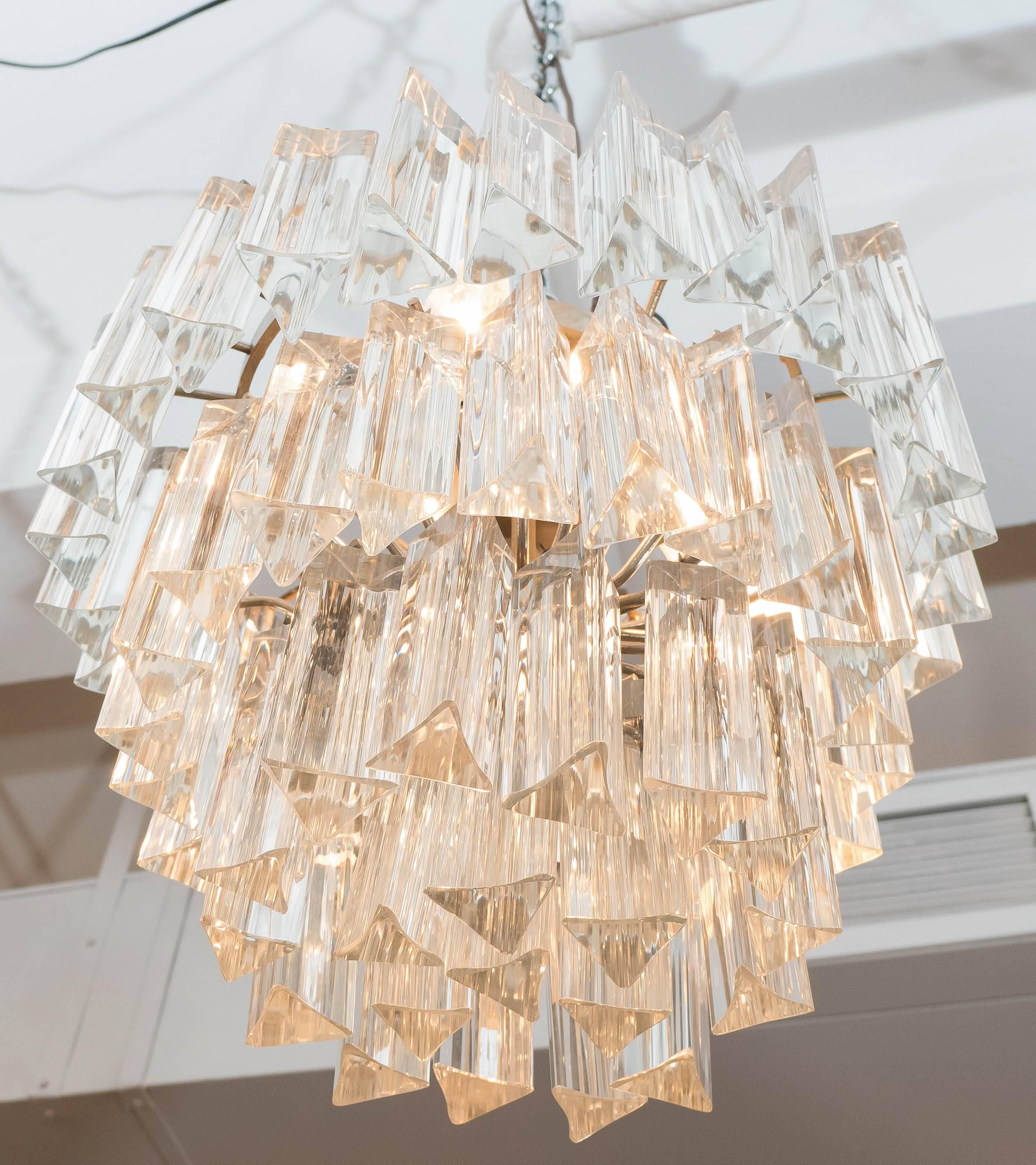 Venini Three-Tier Chandelier with Glass Triedri Prisms In Good Condition In New York, NY