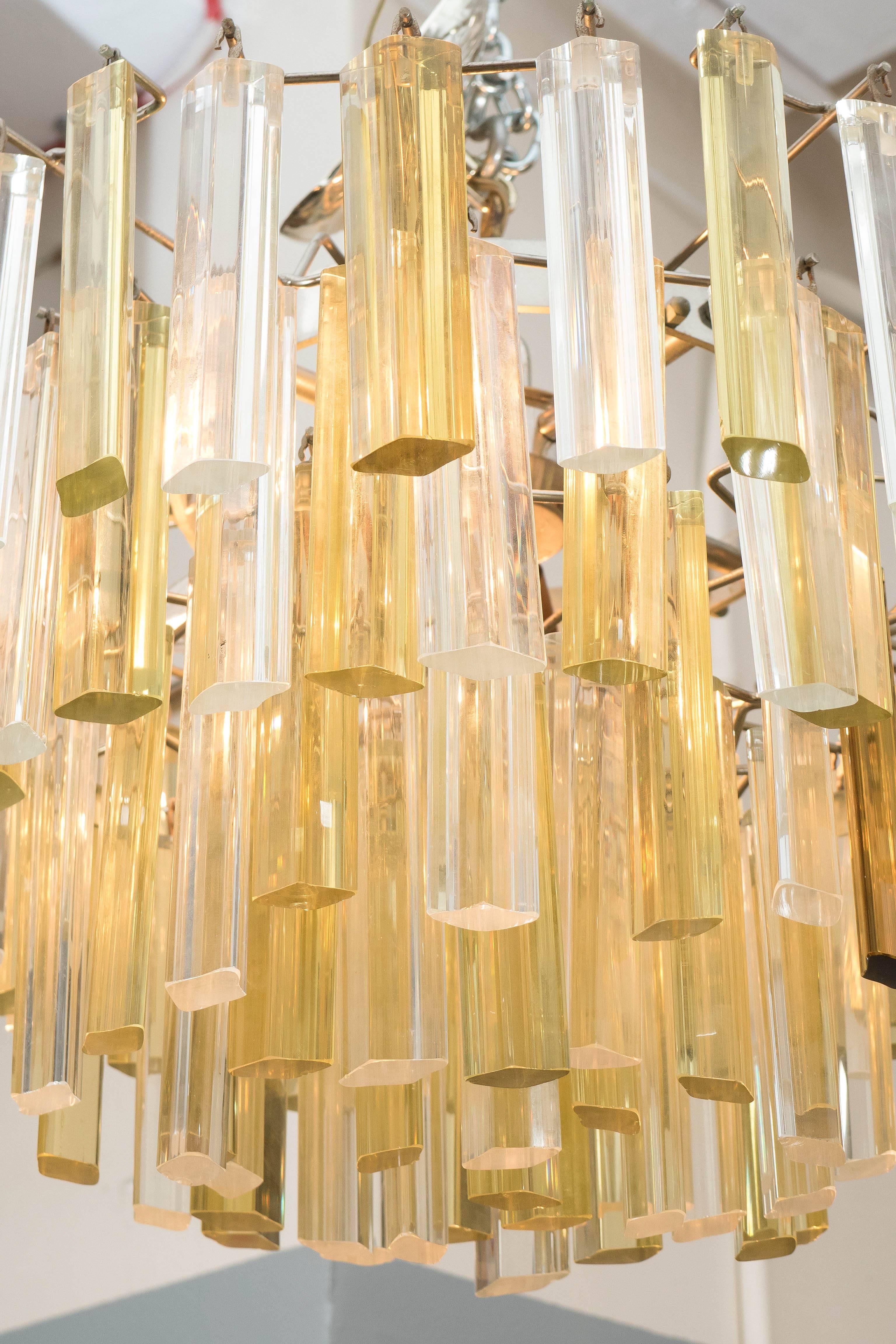 Venini Three-Tier Chandelier with Clear and Gold Glass Prisms In Good Condition In New York, NY