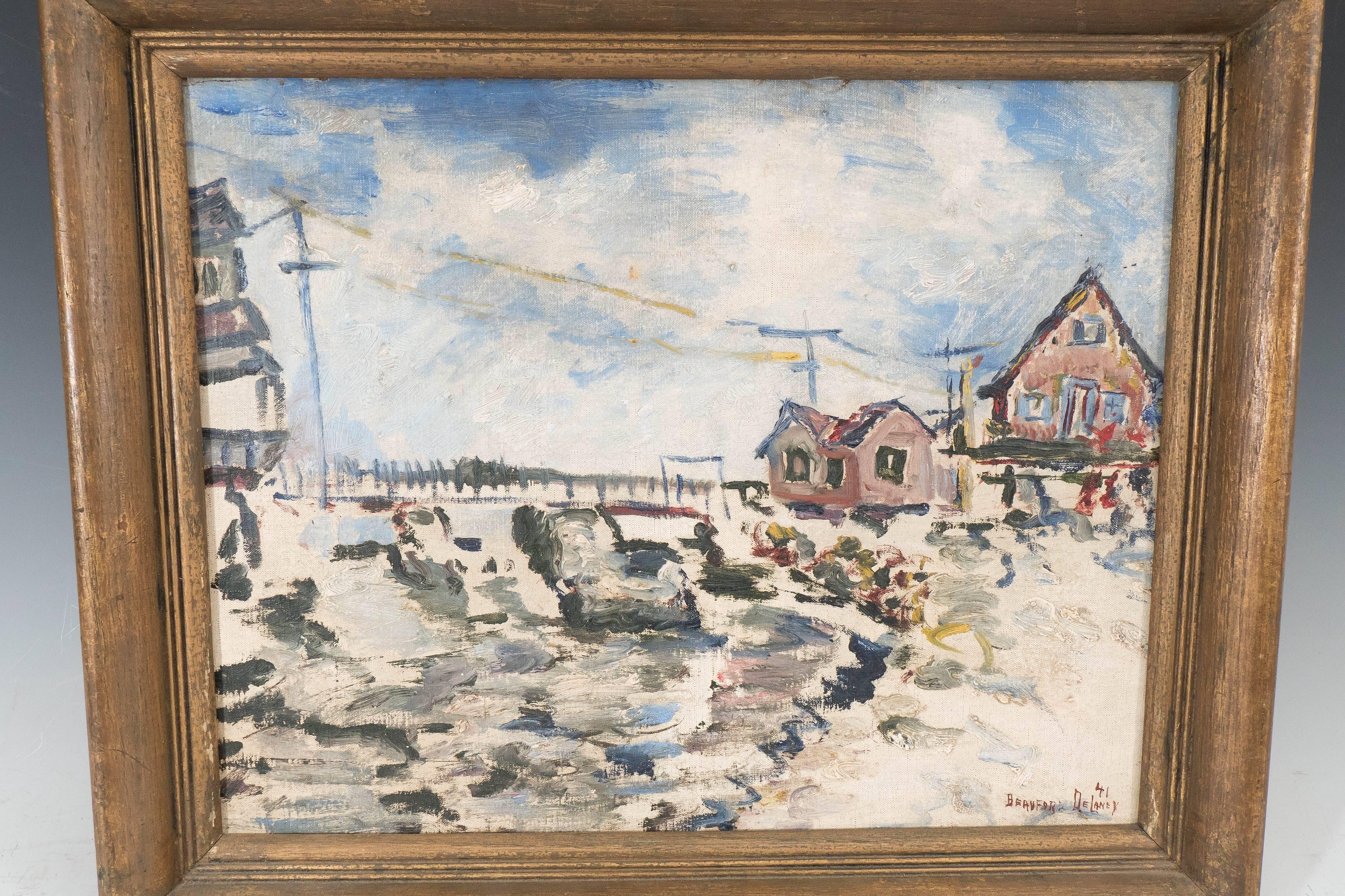 American Beauford Delaney Waterfront Landscape, Signed and Dated