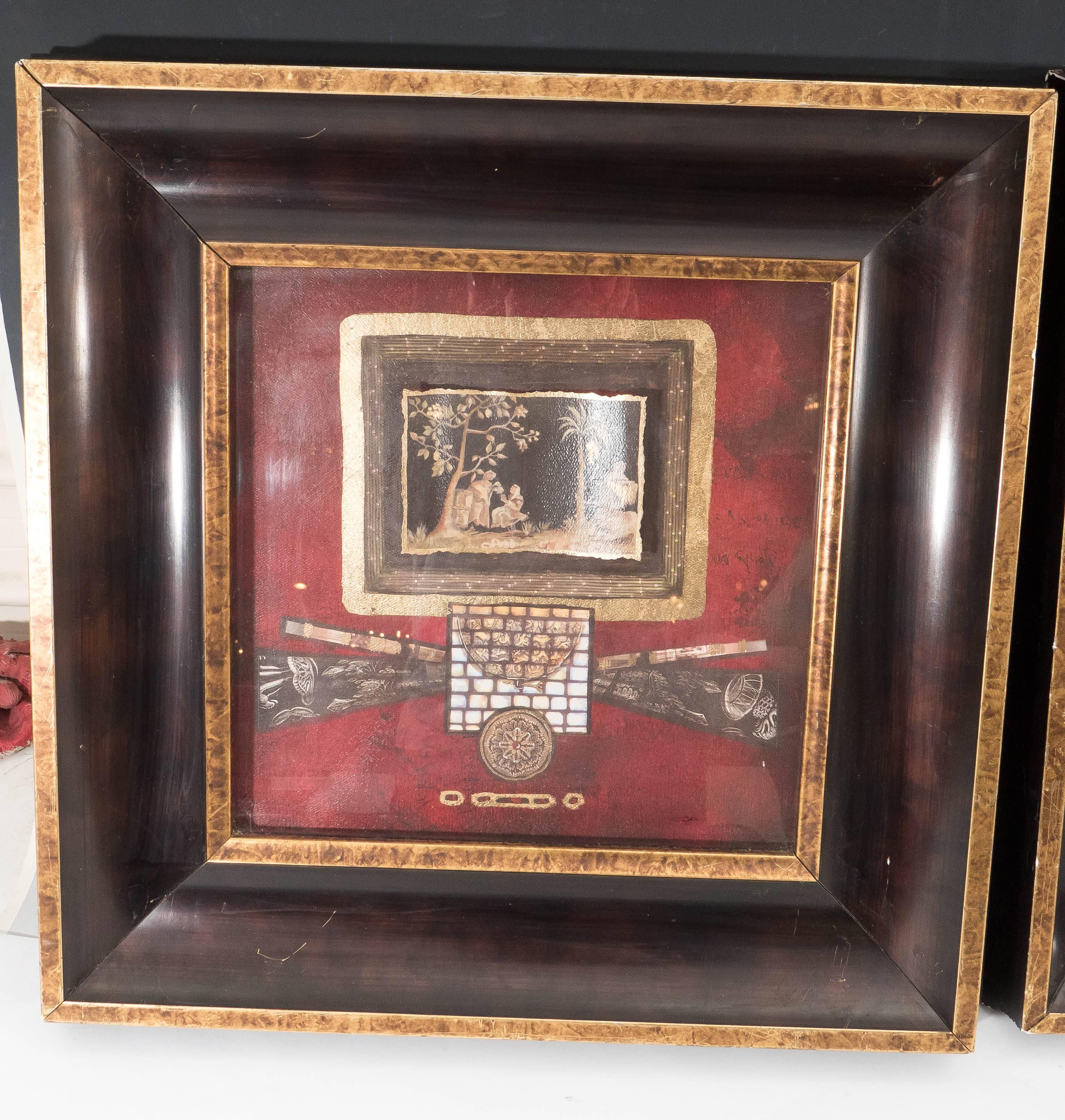 Pair of Marie-Frederique Mixed-Media Collages, Framed In Good Condition In Astoria, NY
