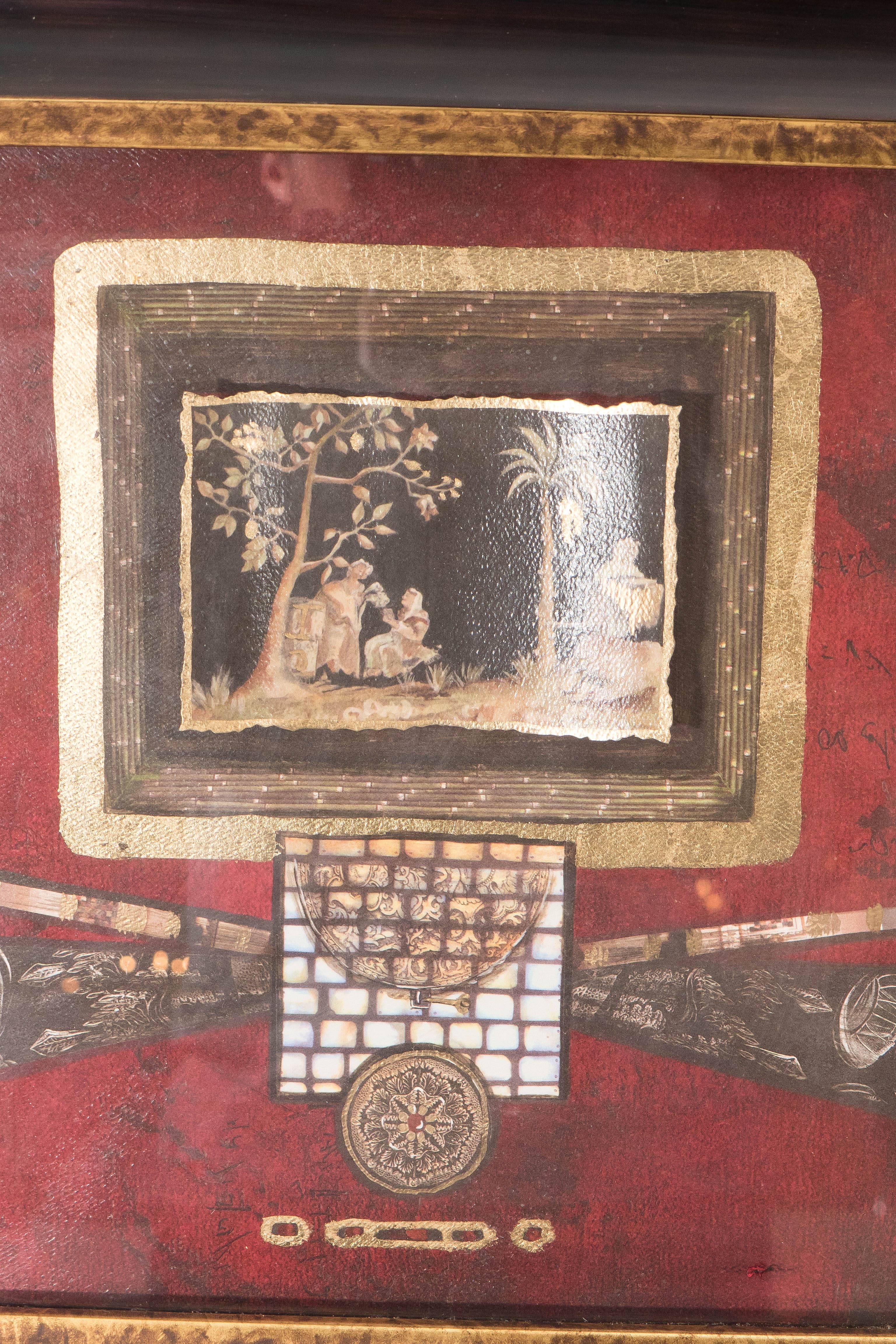 Contemporary Pair of Marie-Frederique Mixed-Media Collages, Framed