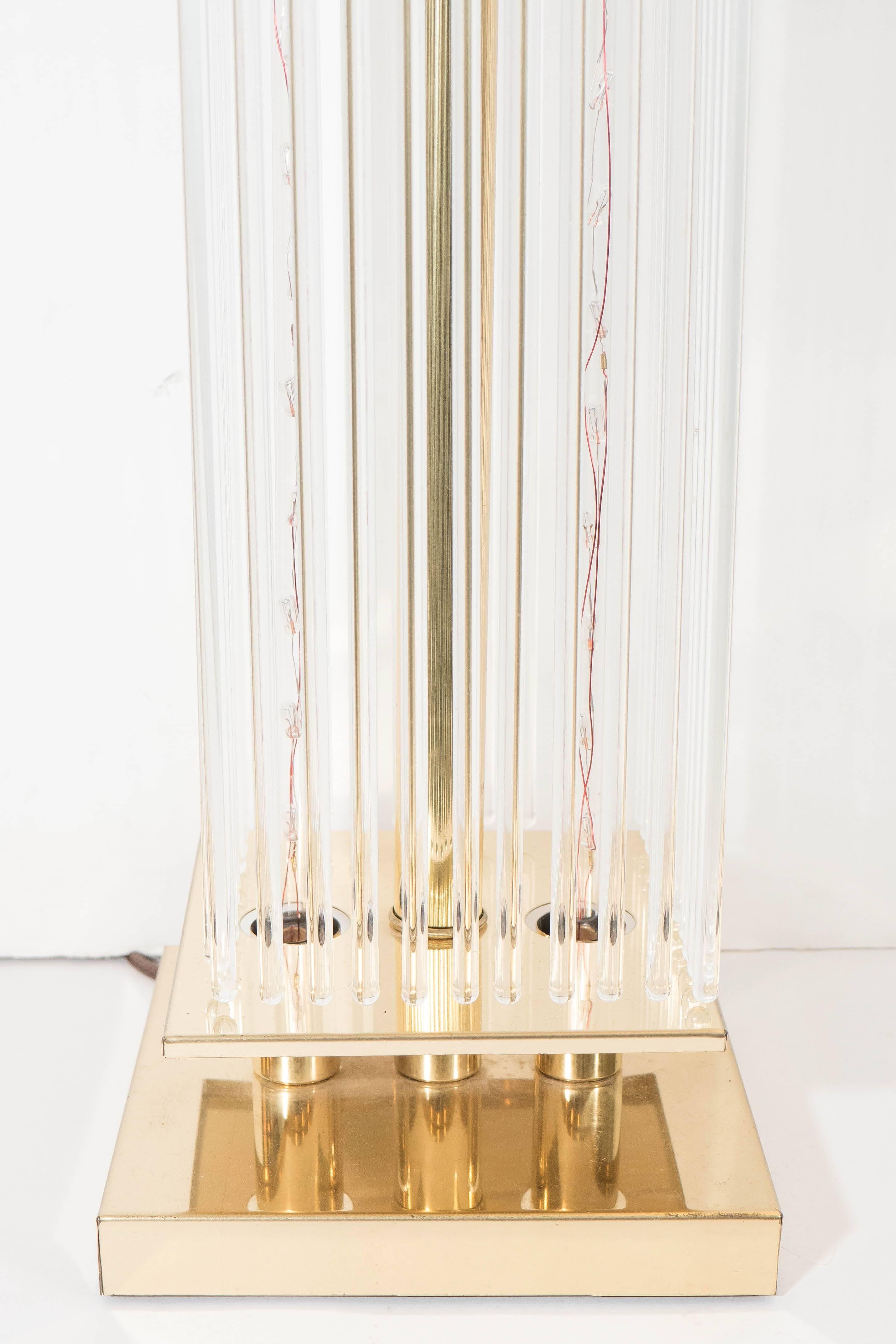 Polished Gaetano Sciolari Brass Lamp with Hanging Glass Rods