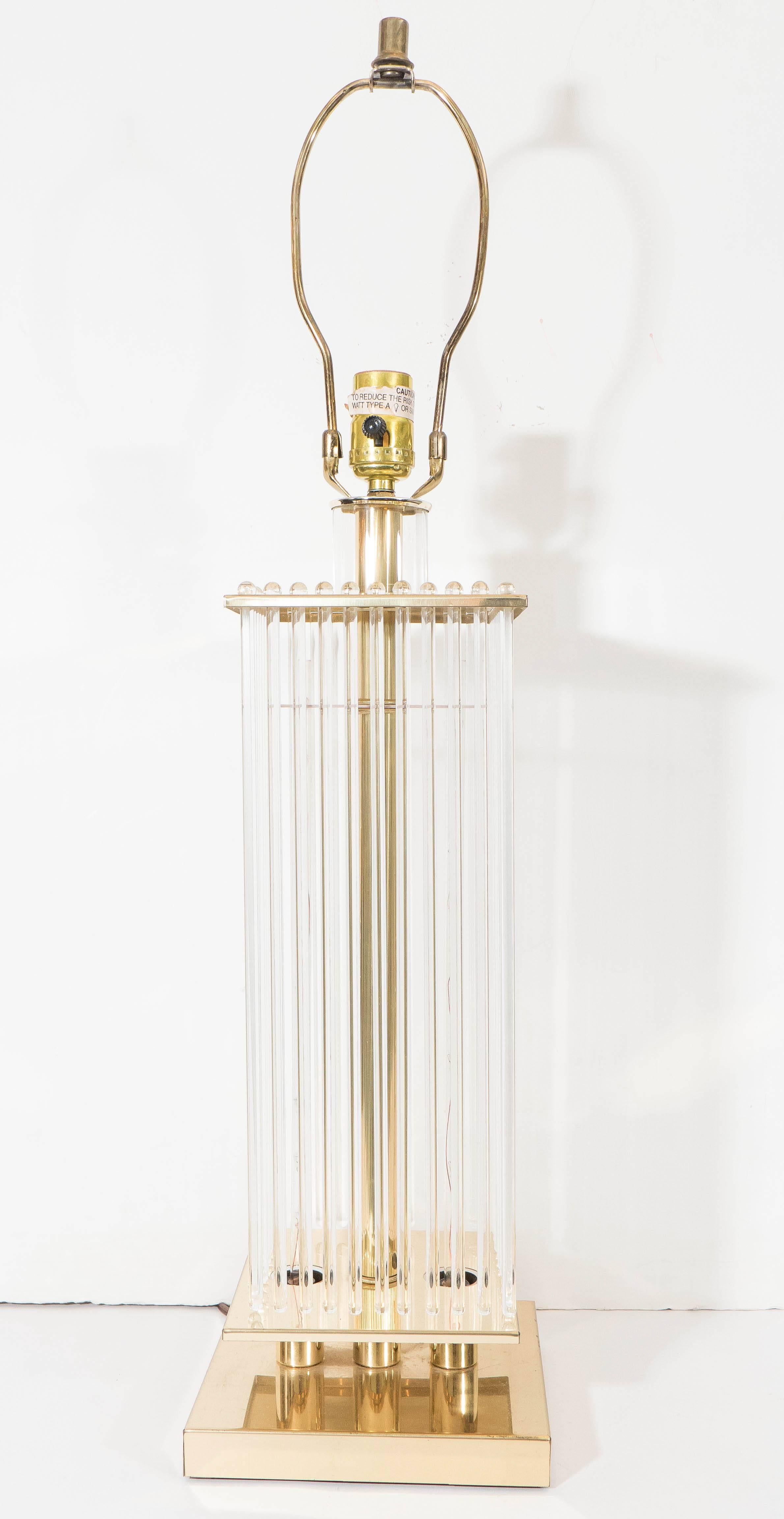 Gaetano Sciolari Brass Lamp with Hanging Glass Rods In Excellent Condition In New York, NY