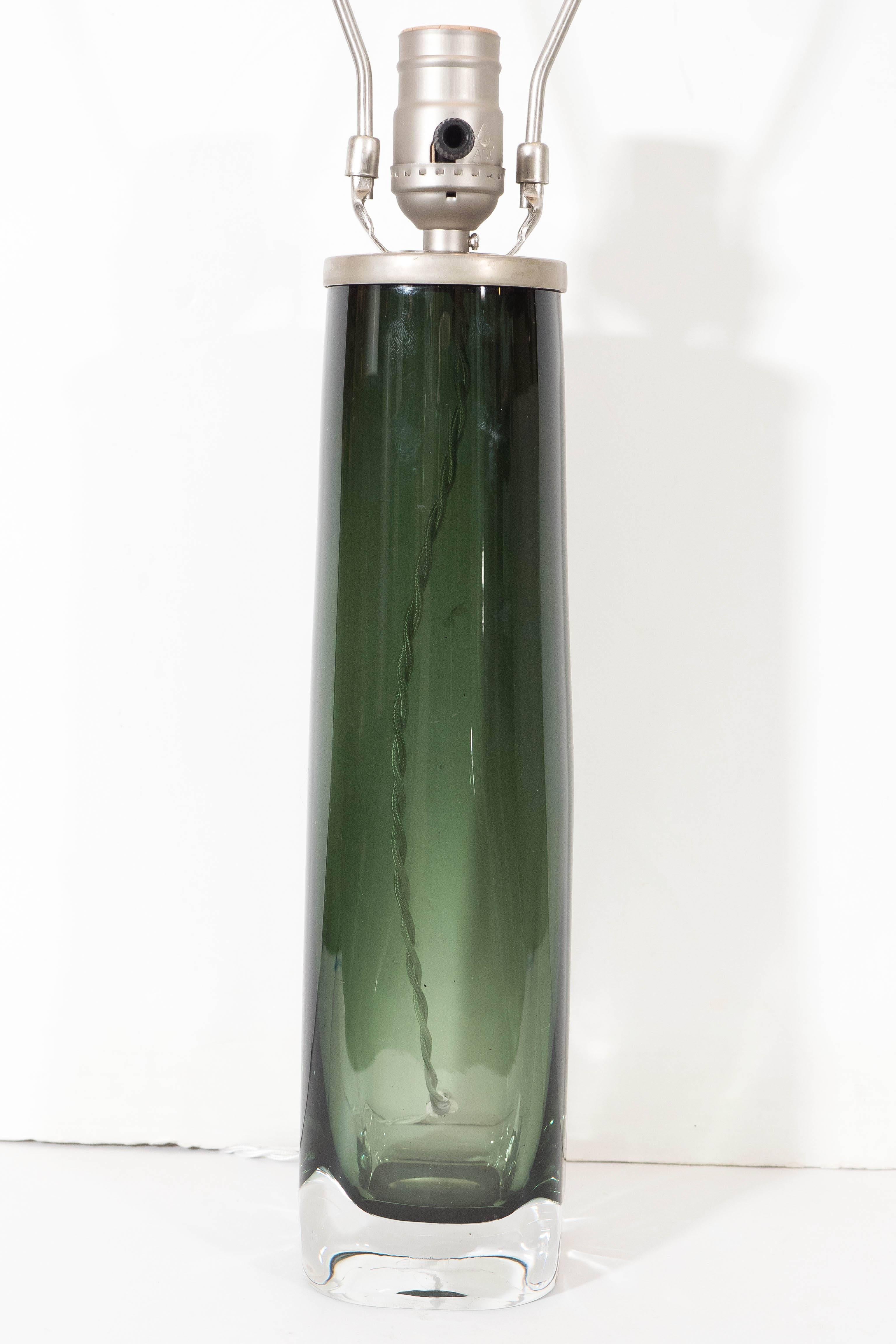 Scandinavian Modern Carl Fagerlund Green Blown Glass Table Lamp for Orrefors