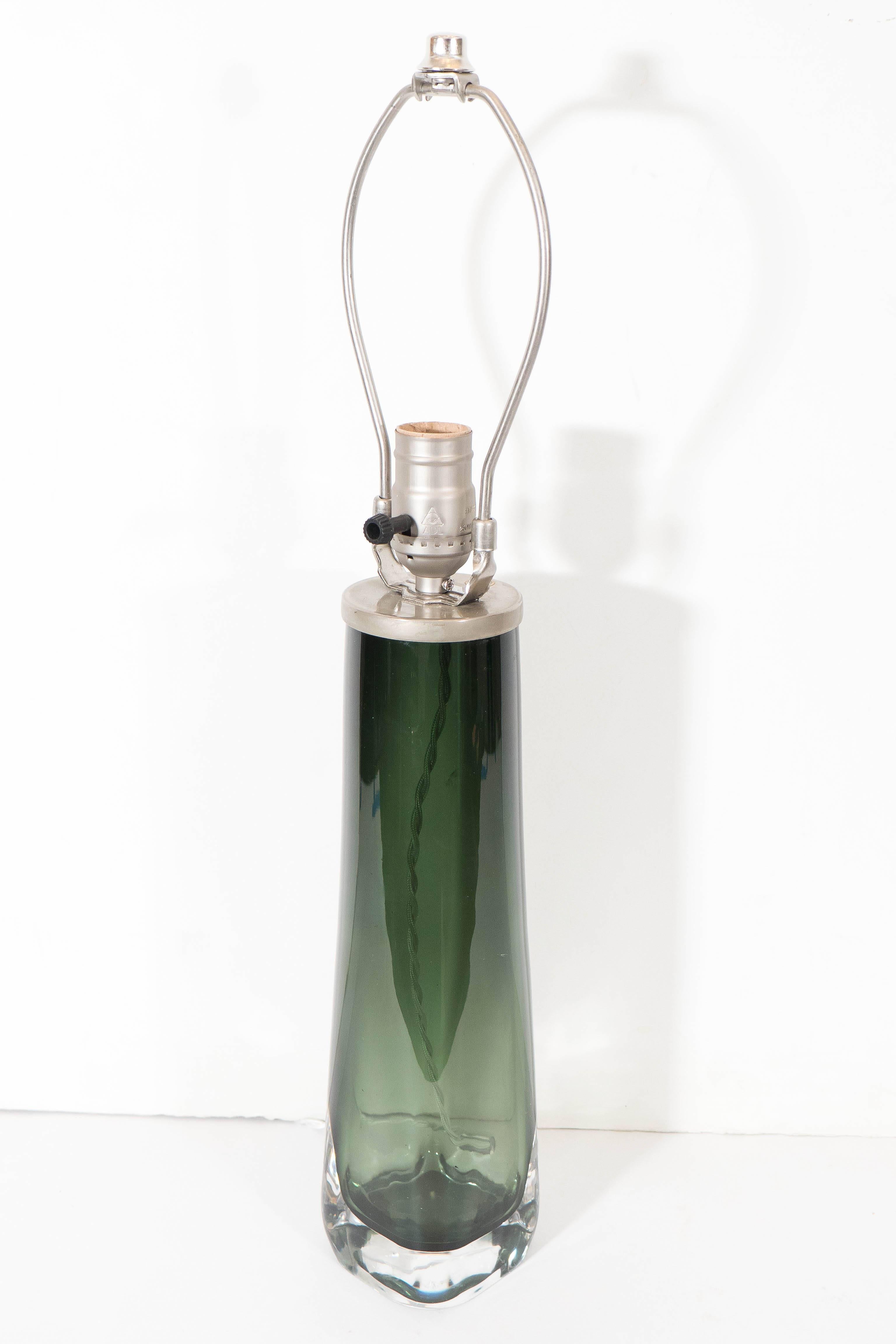 Swedish Carl Fagerlund Green Blown Glass Table Lamp for Orrefors