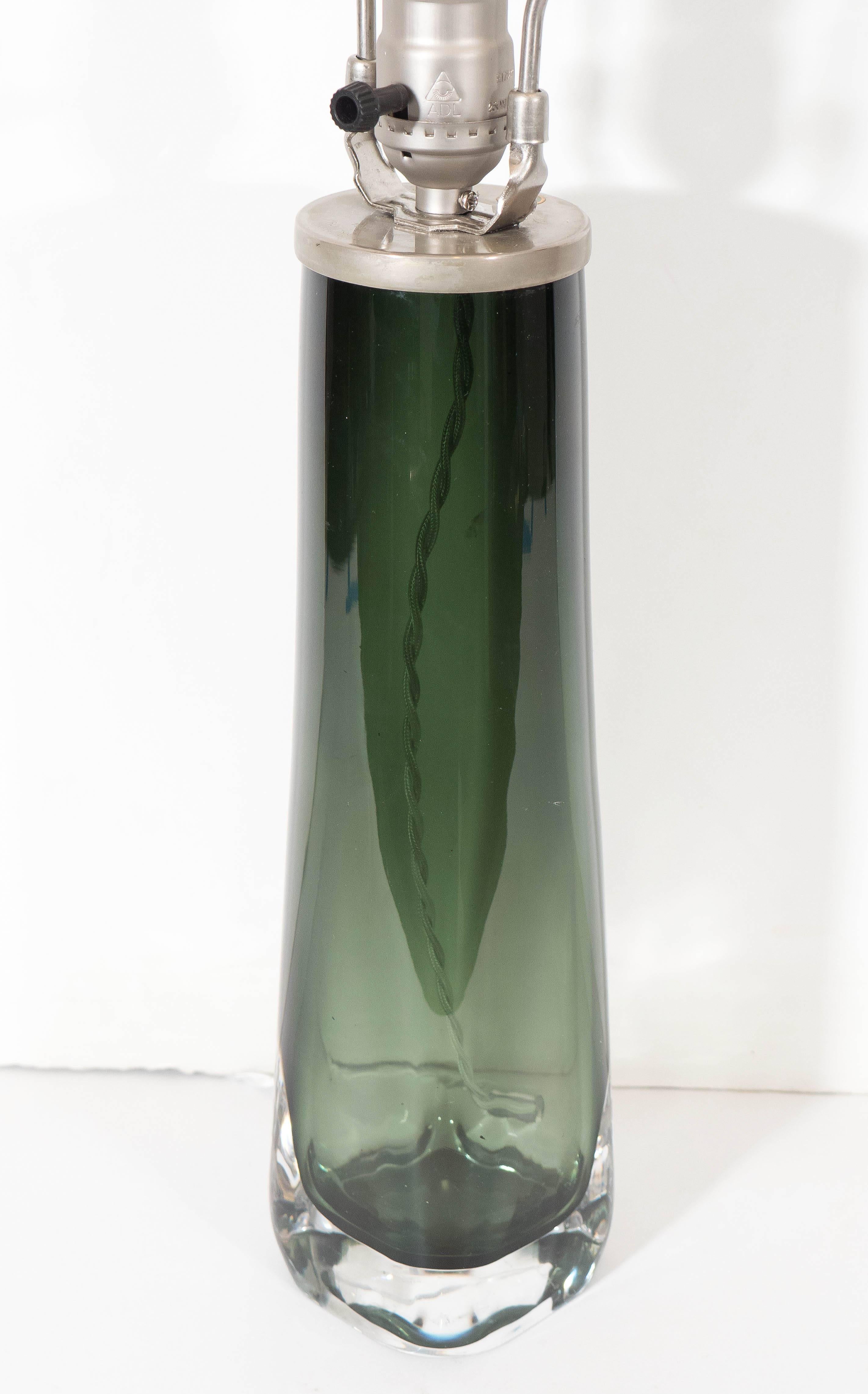 Carl Fagerlund Green Blown Glass Table Lamp for Orrefors In Excellent Condition In New York, NY