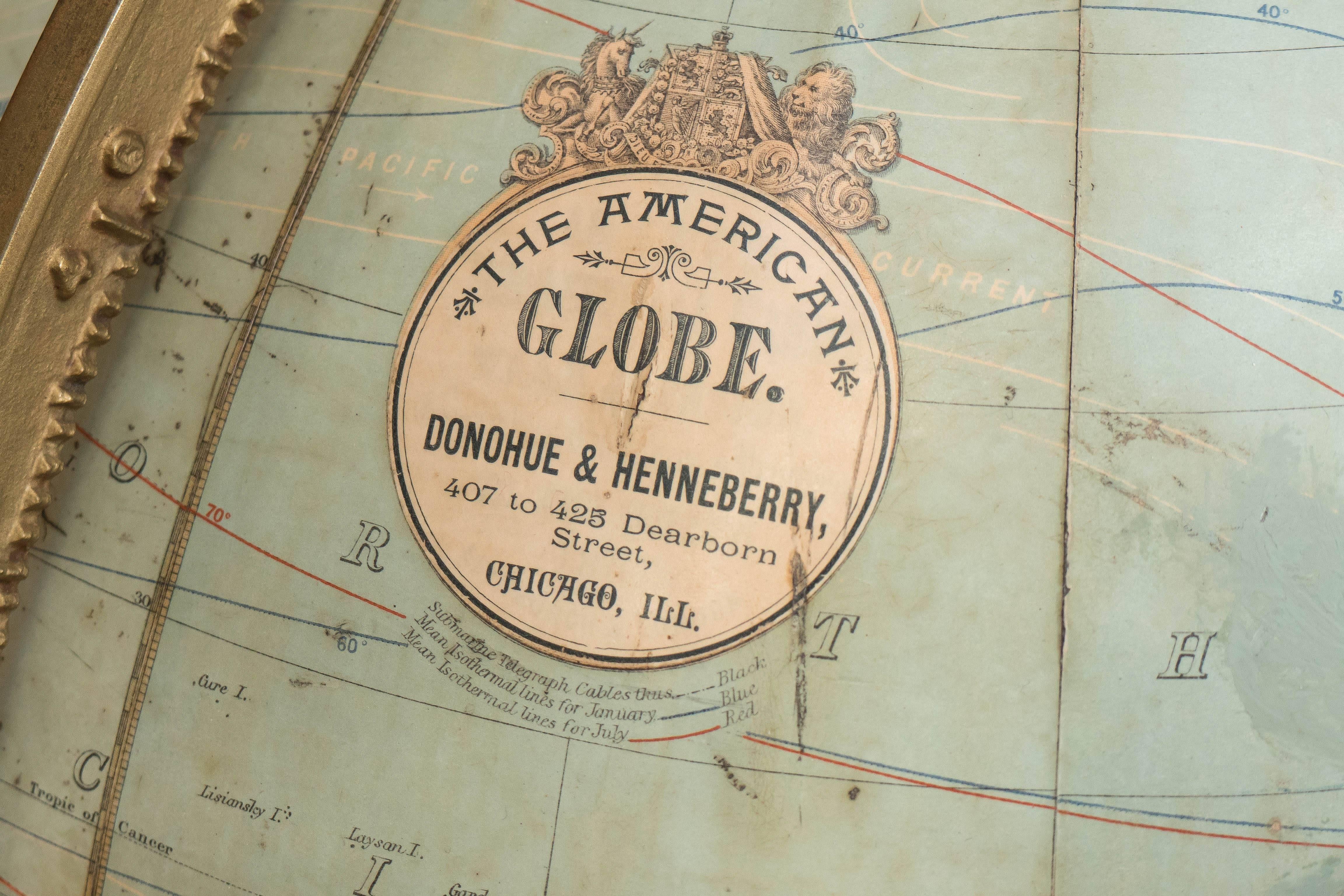 American Donohue & Henneberry Terrestrial Globe on Stand