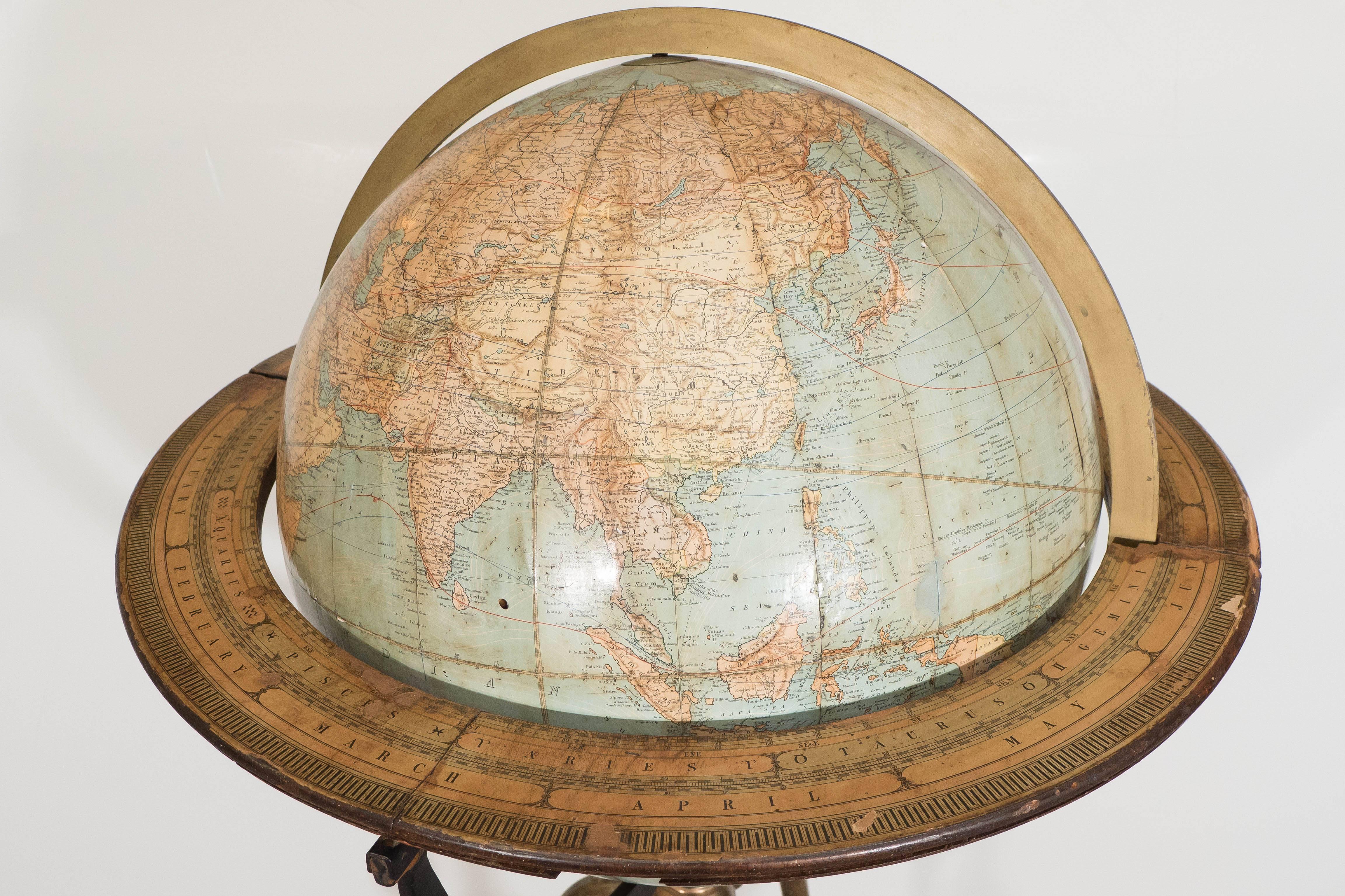 19th Century Donohue & Henneberry Terrestrial Globe on Stand