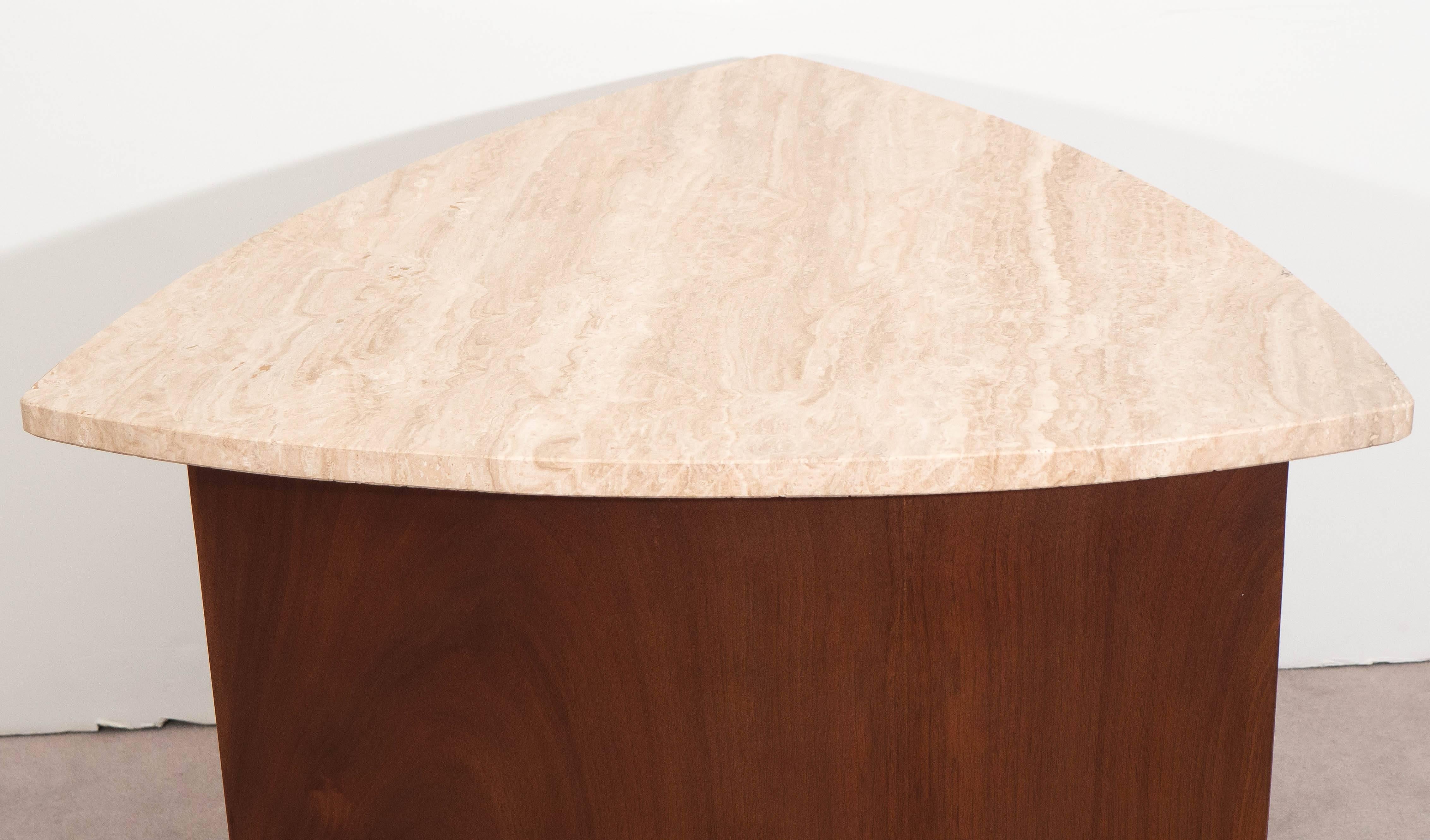 Wedge Accent Table in Walnut with Italian Travertine Top In Good Condition In Astoria, NY