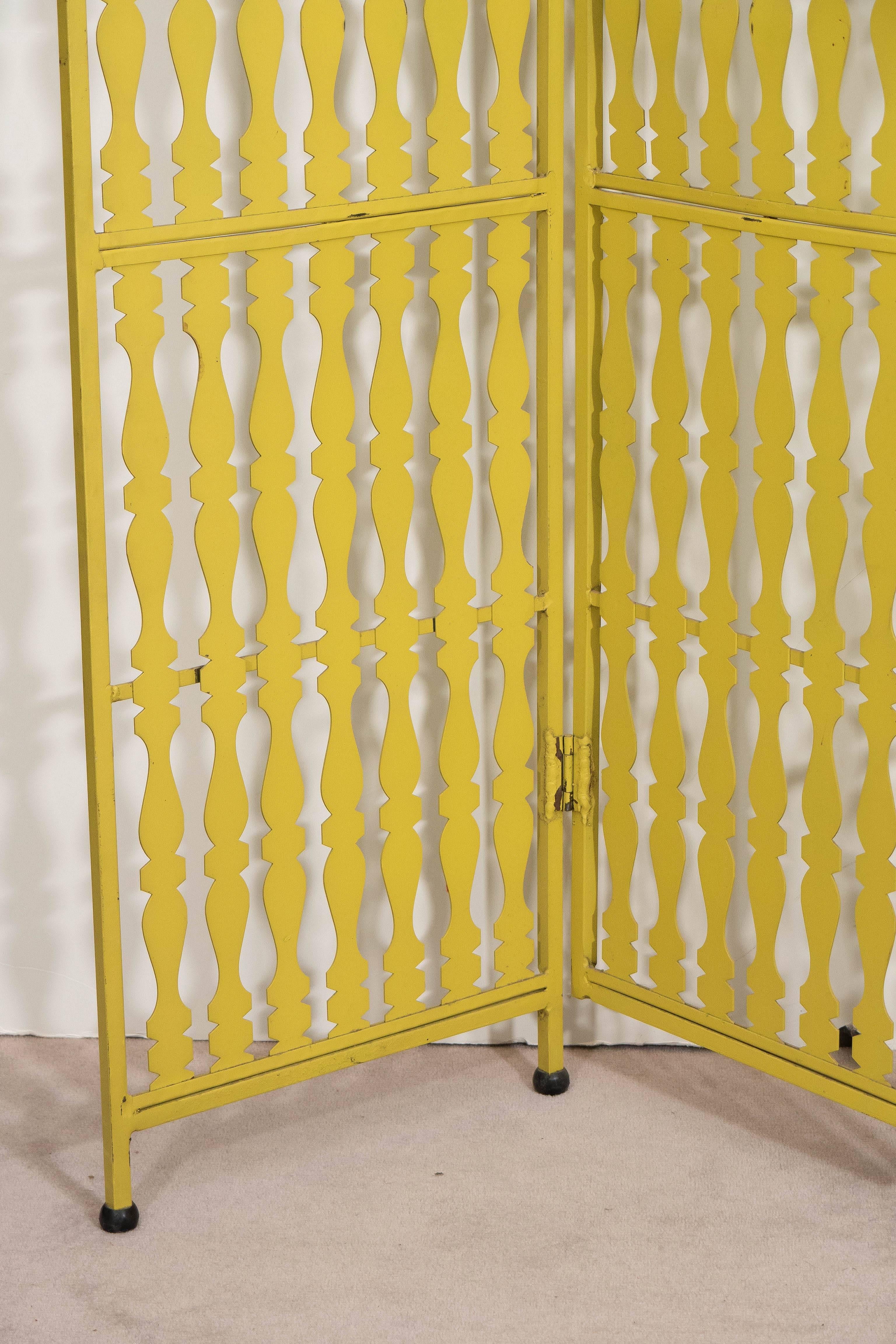 Mid-Century Modern Arthur Umanoff Three-Panel Folding Screen in Yellow For Sale