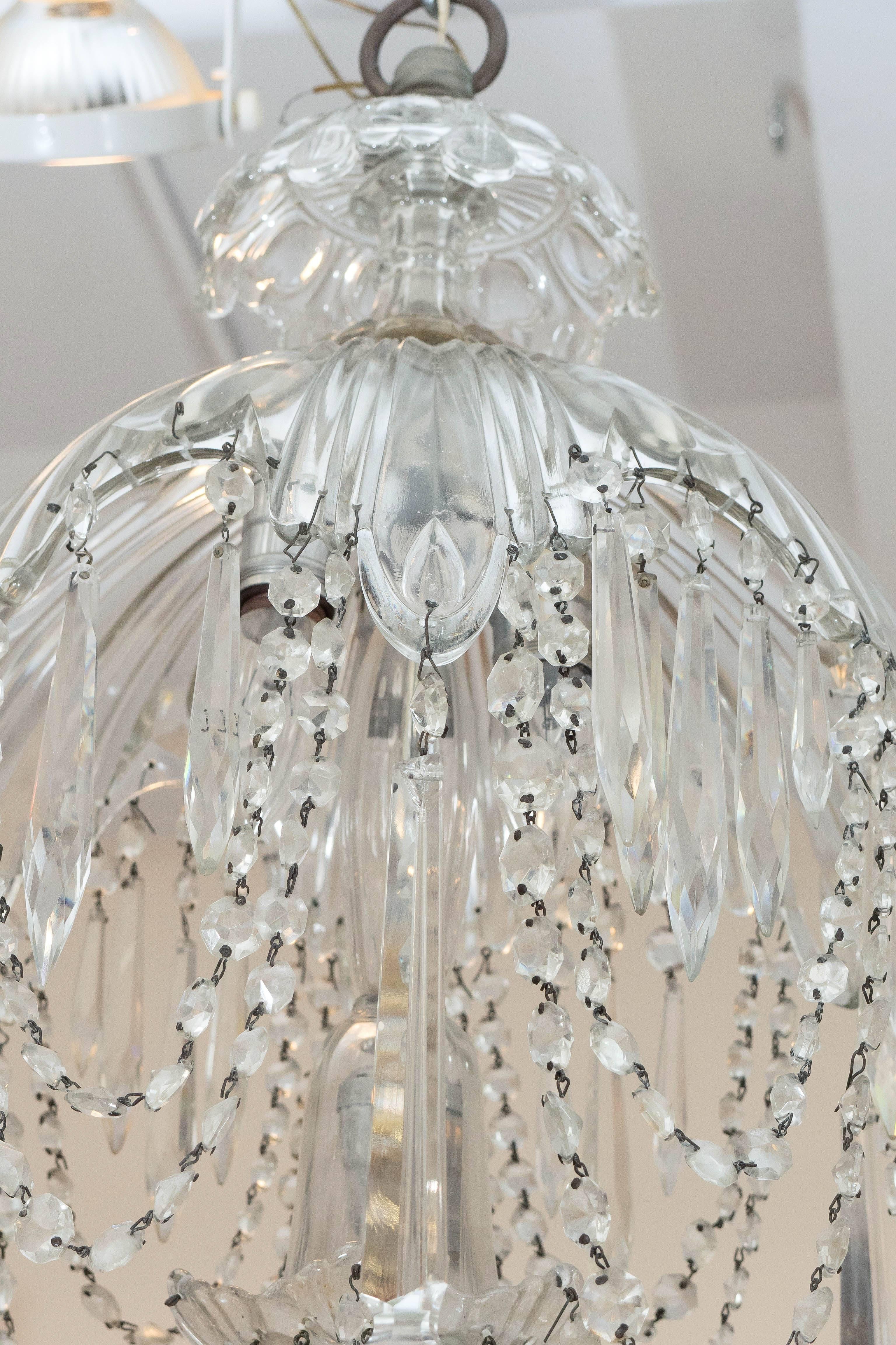 French Petite Crystal Pendant Chandelier In Good Condition In New York, NY