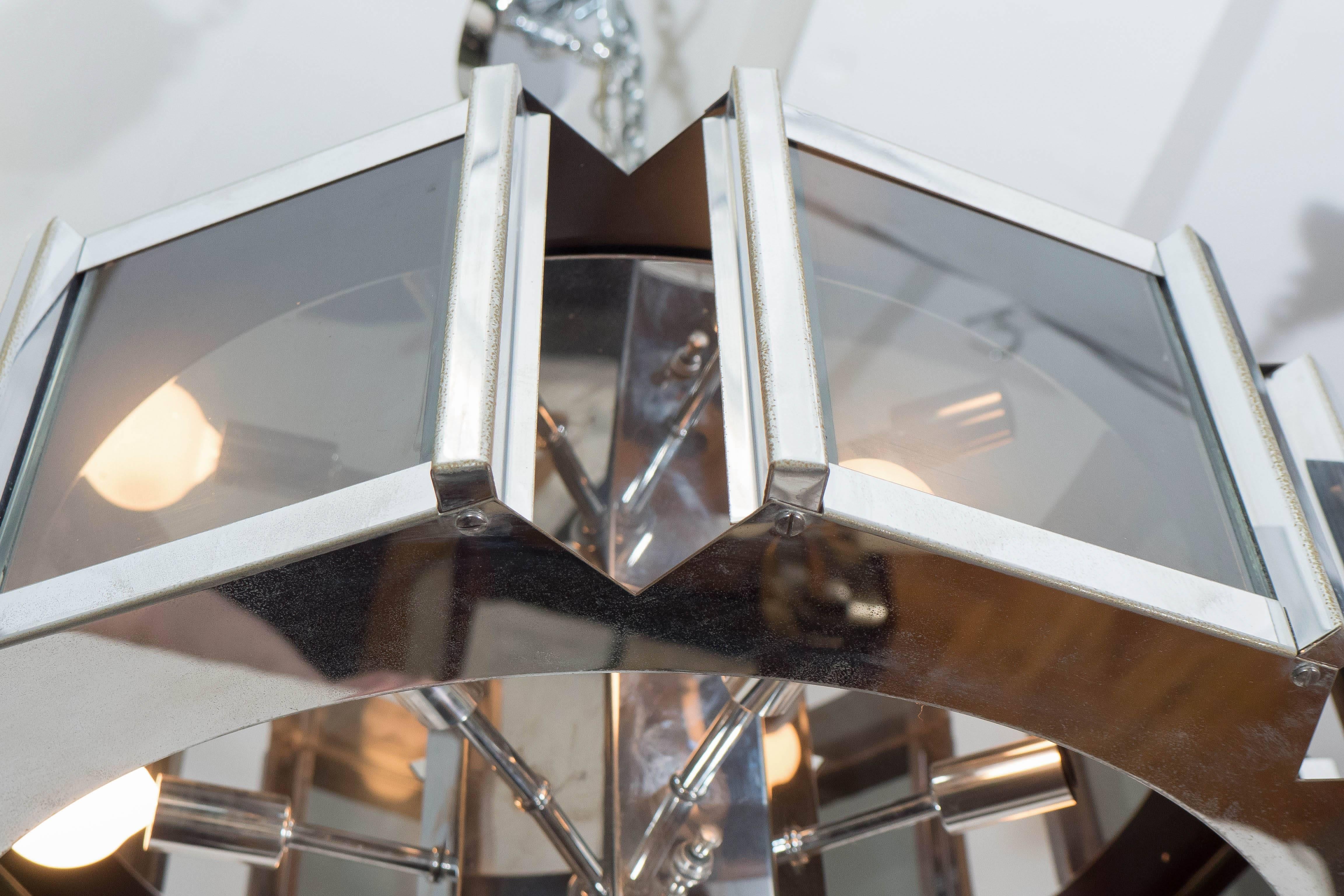 Late 20th Century Frederick Ramond Octagonal Chandelier in Chrome and Glass