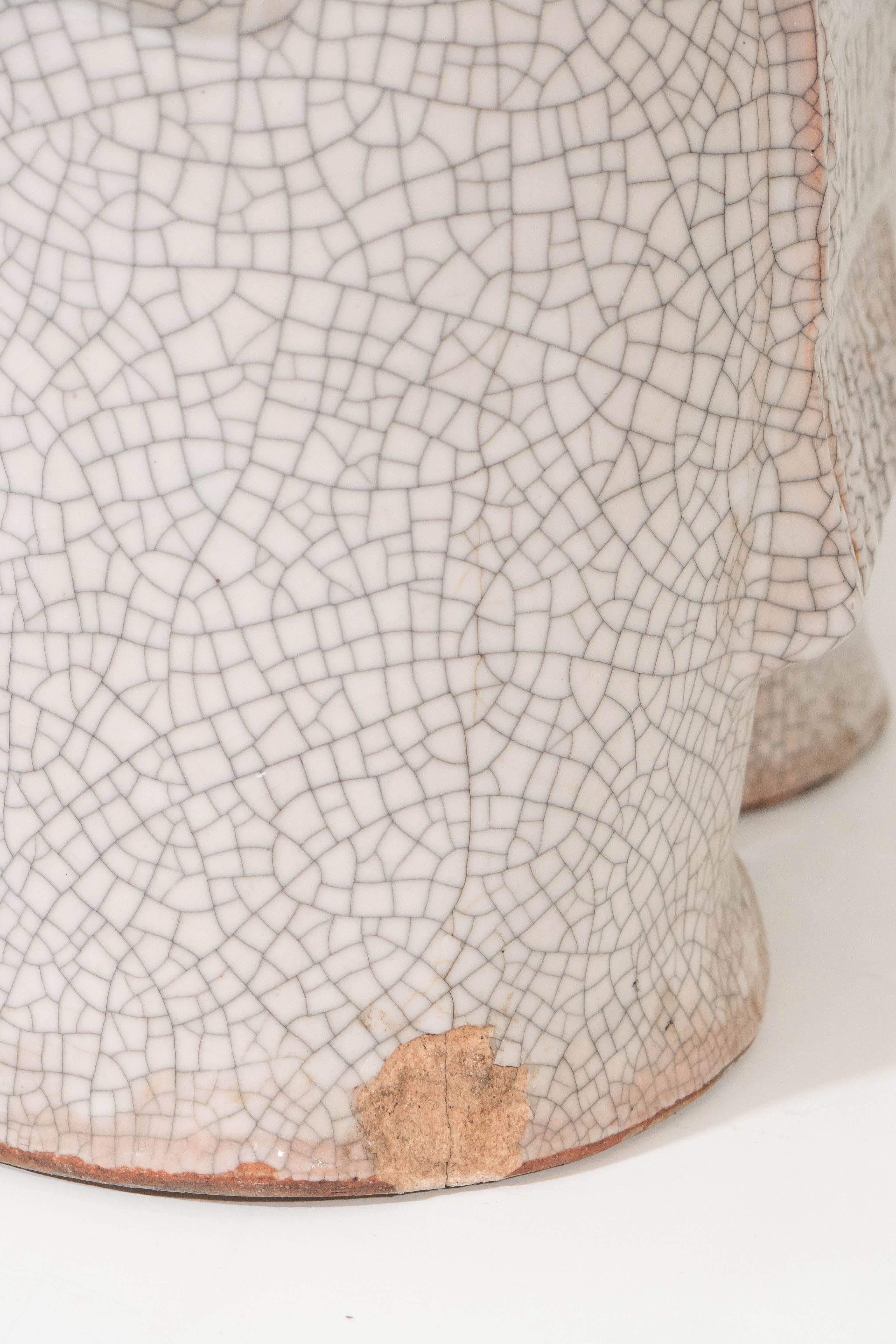 Pair of Elephant Ceramic Garden Stools with Crackle Glaze 2