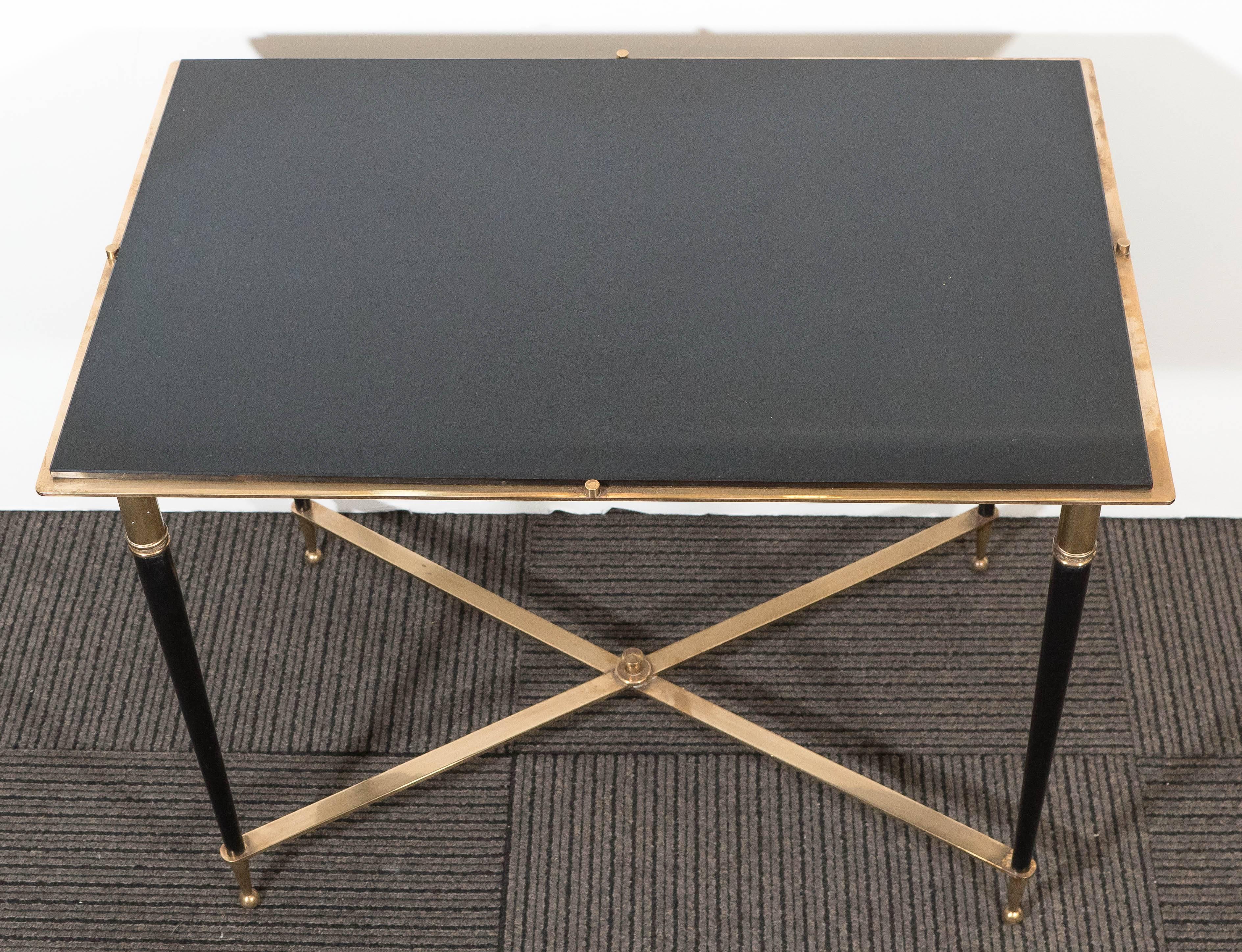 Mid-20th Century French Black Glass Top Side Table, in the Style of Maison Jansen