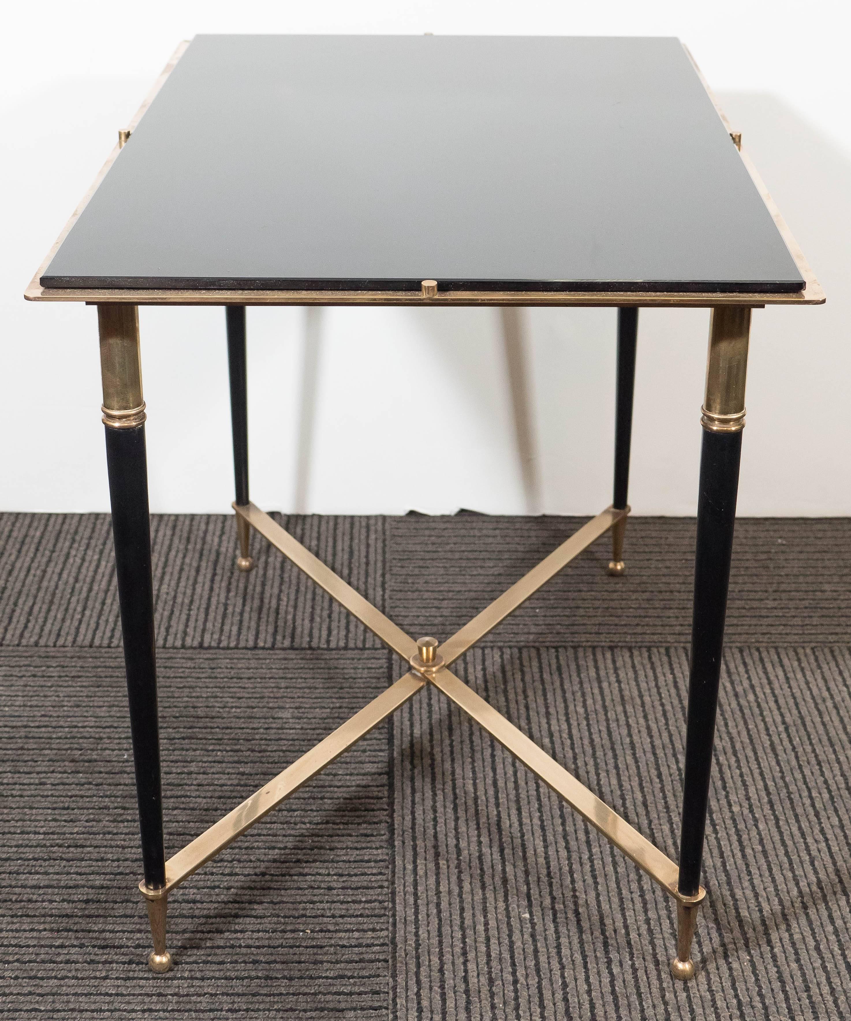 French Black Glass Top Side Table, in the Style of Maison Jansen 2
