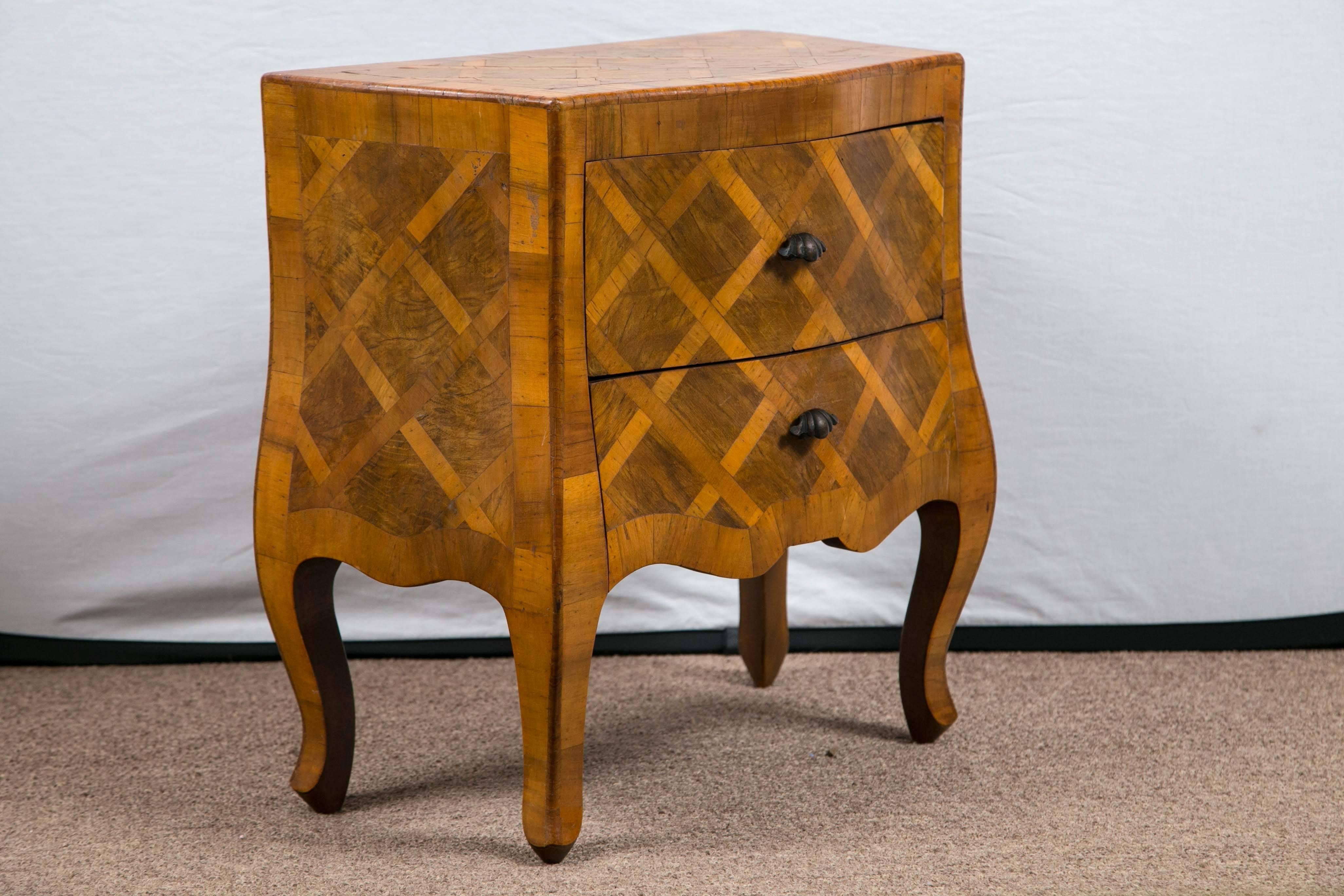 Louis XV A pair of Italian Fruitwood Marquetry Nightstands