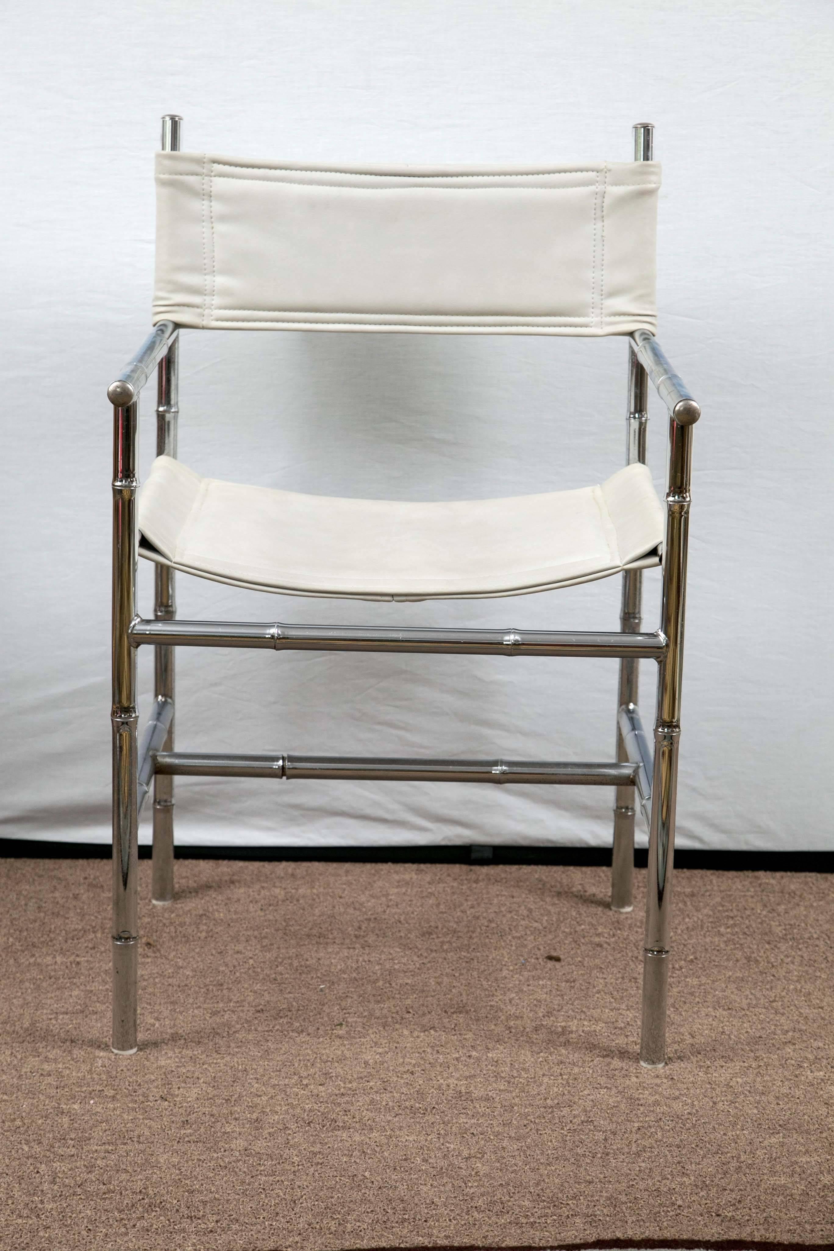 American Set of Four Milo Baughman Style Vintage Chrome Bamboo Director's Chairs
