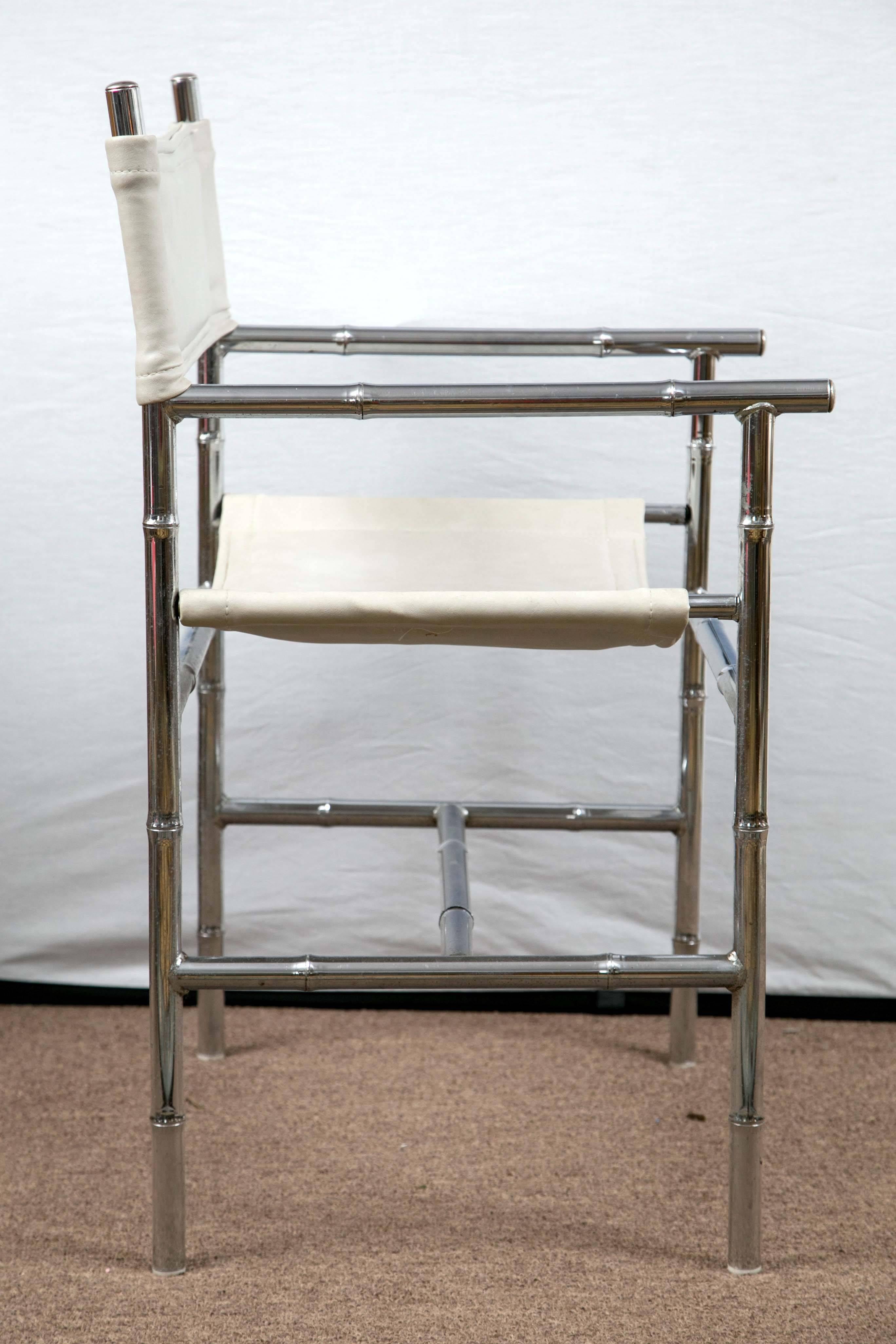 Set of Four Milo Baughman Style Vintage Chrome Bamboo Director's Chairs In Good Condition In Westport, CT