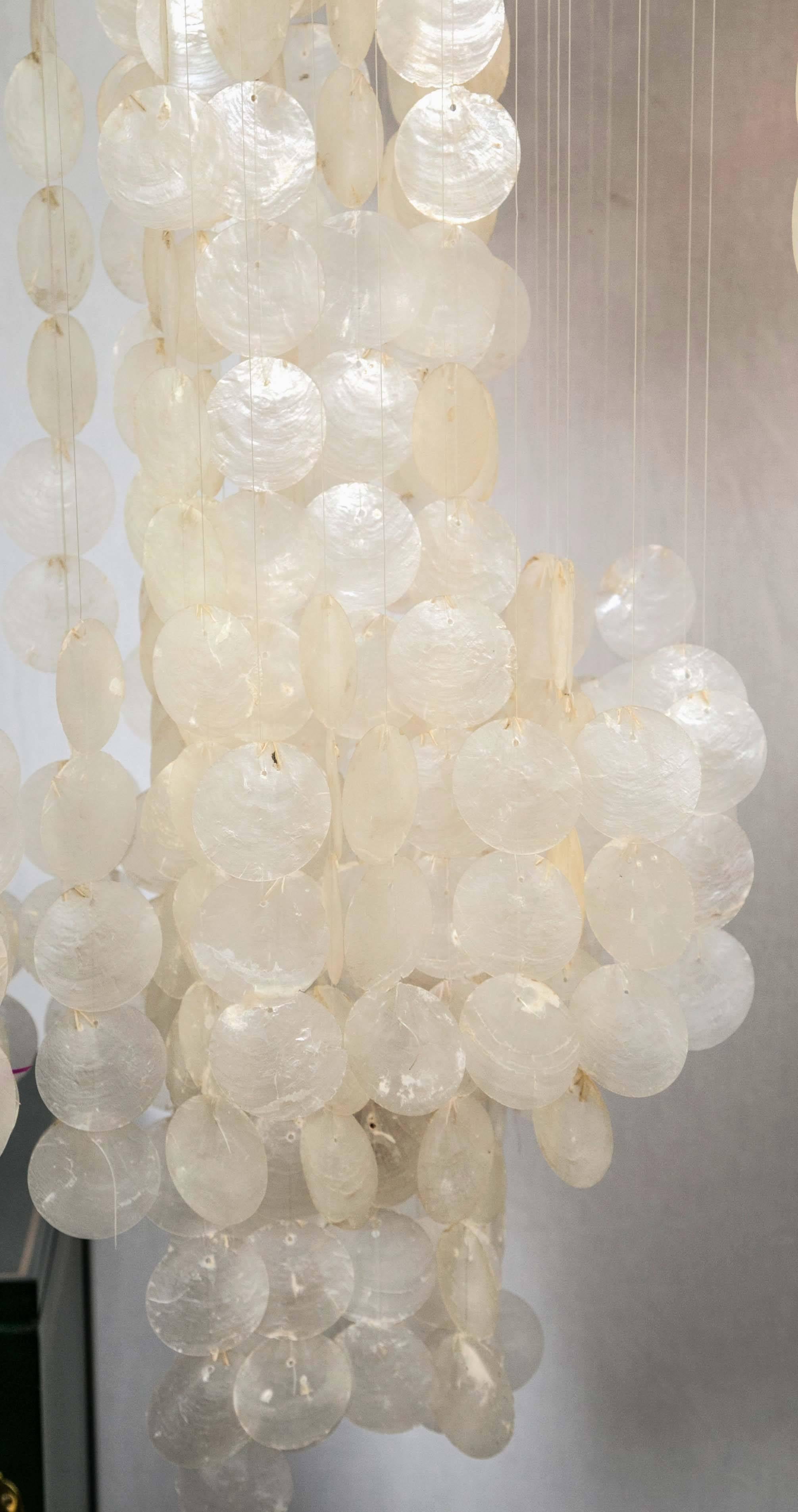 Mid-20th Century Fantastic Pagoda Canopy Capiz Shell and Amber Light Chime Chandelier