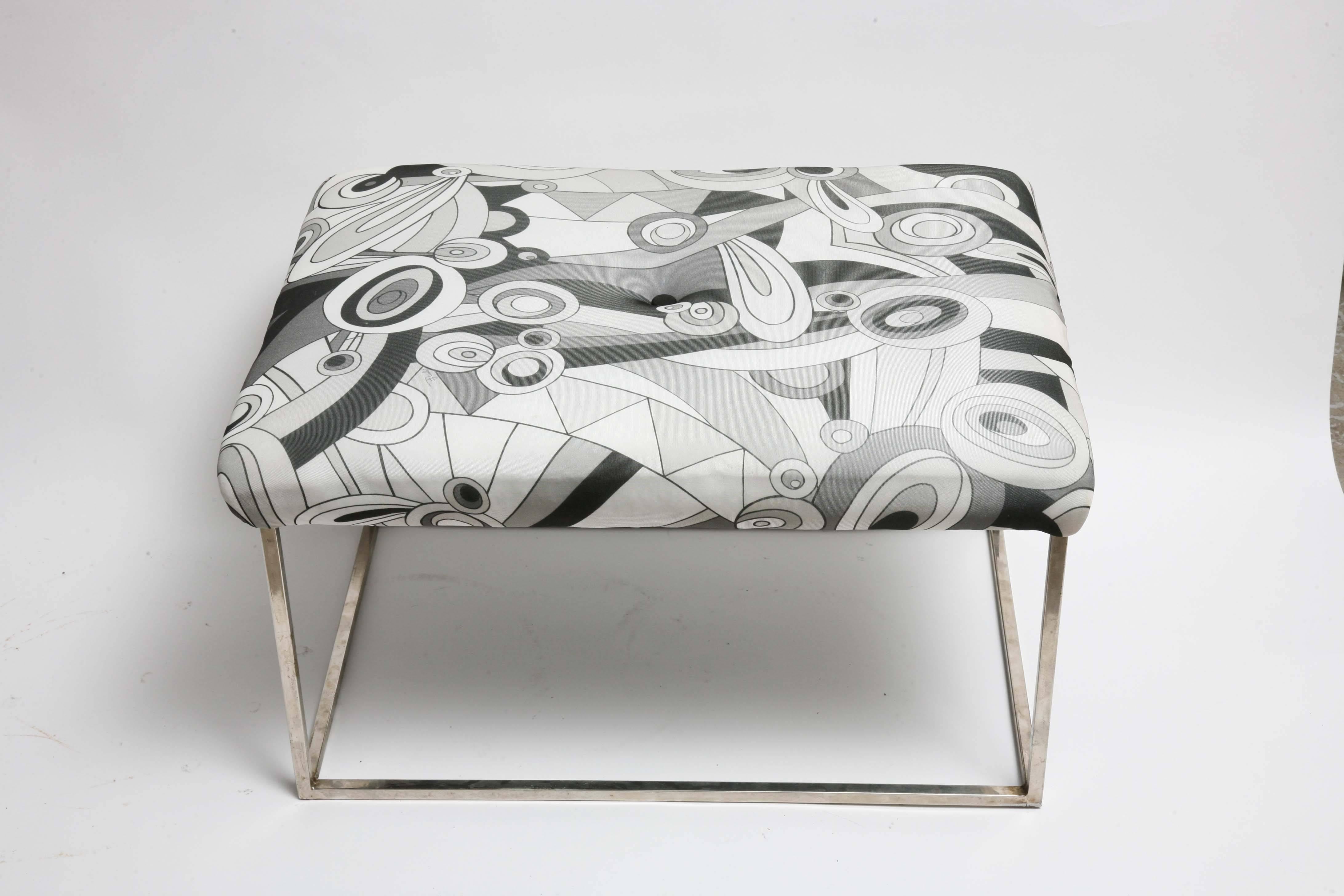 American Pair of Mid-Century Modern Baughman Chrome Pucci Fabric Stools or Benches For Sale