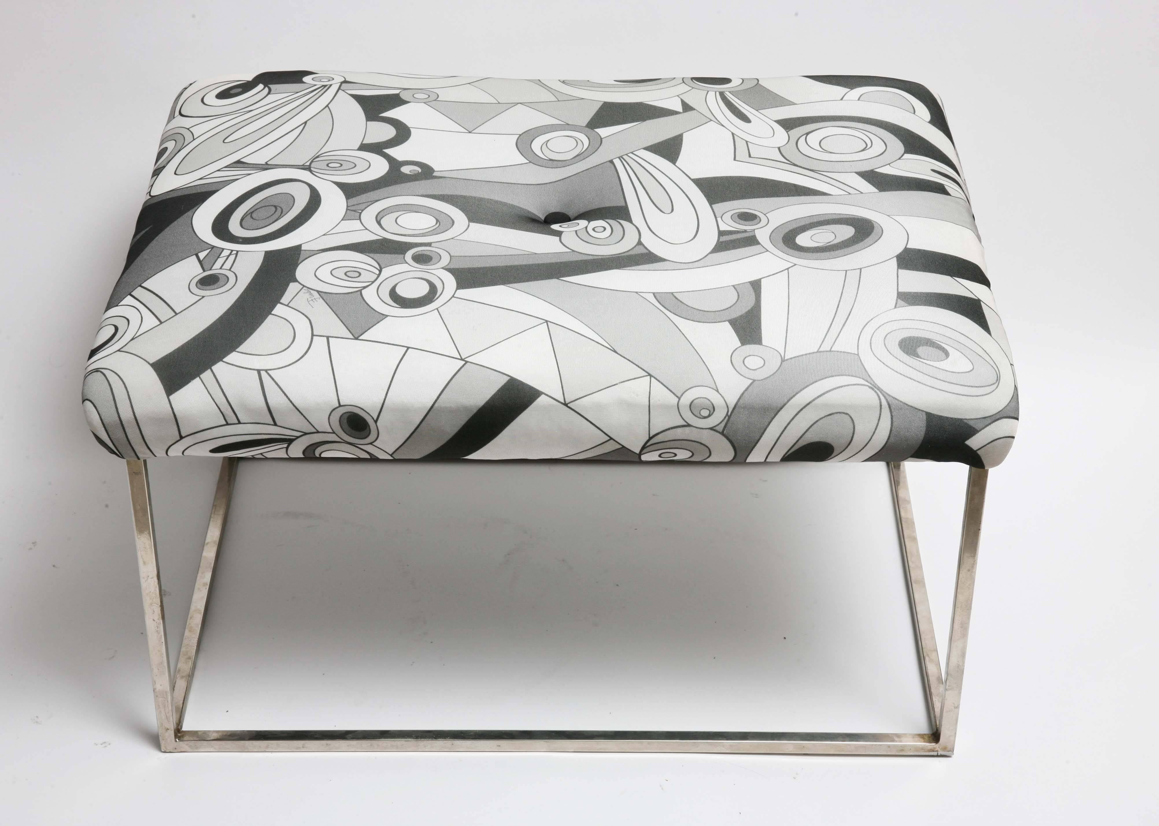 20th Century Pair of Mid-Century Modern Baughman Chrome Pucci Fabric Stools or Benches For Sale