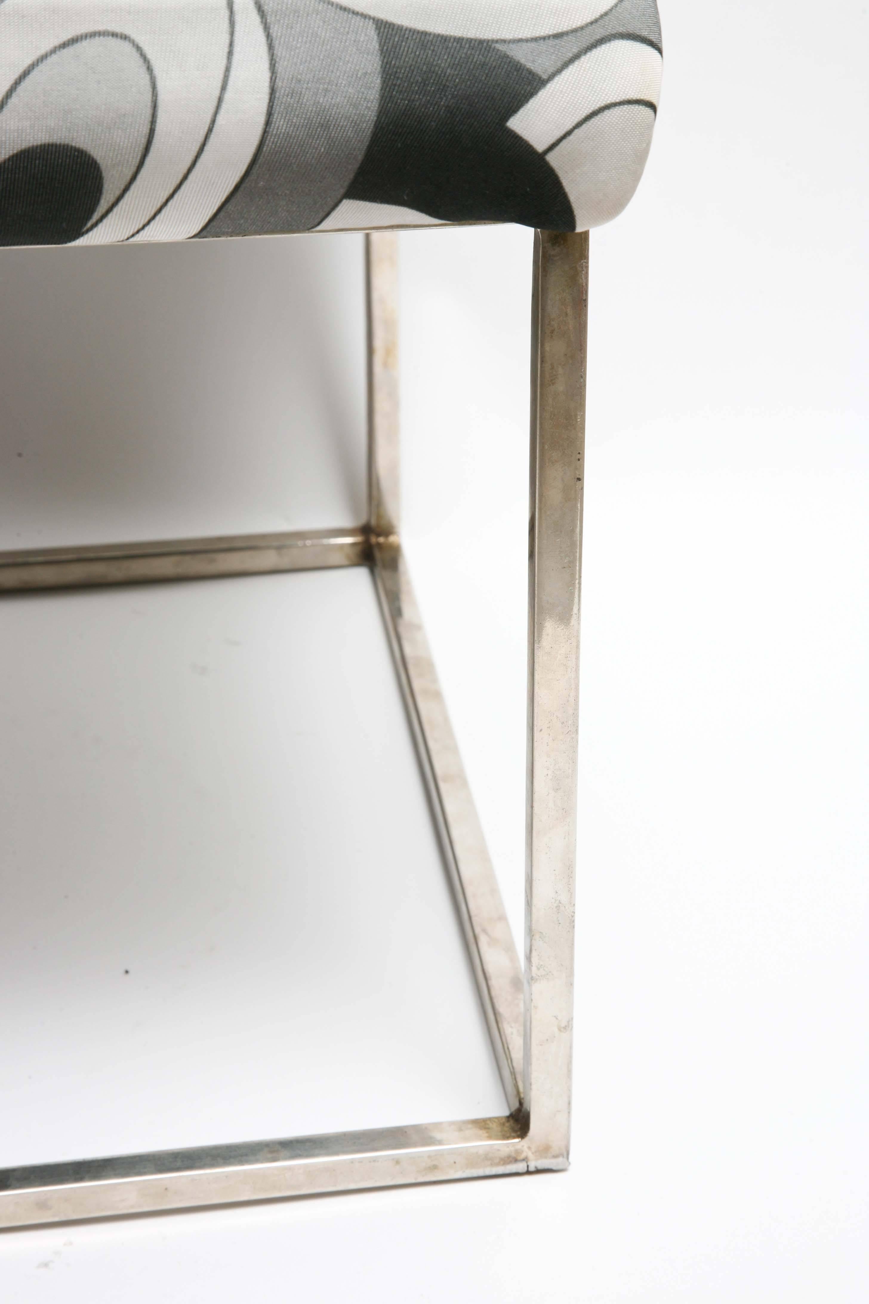 Pair of Mid-Century Modern Baughman Chrome Pucci Fabric Stools or Benches For Sale 3