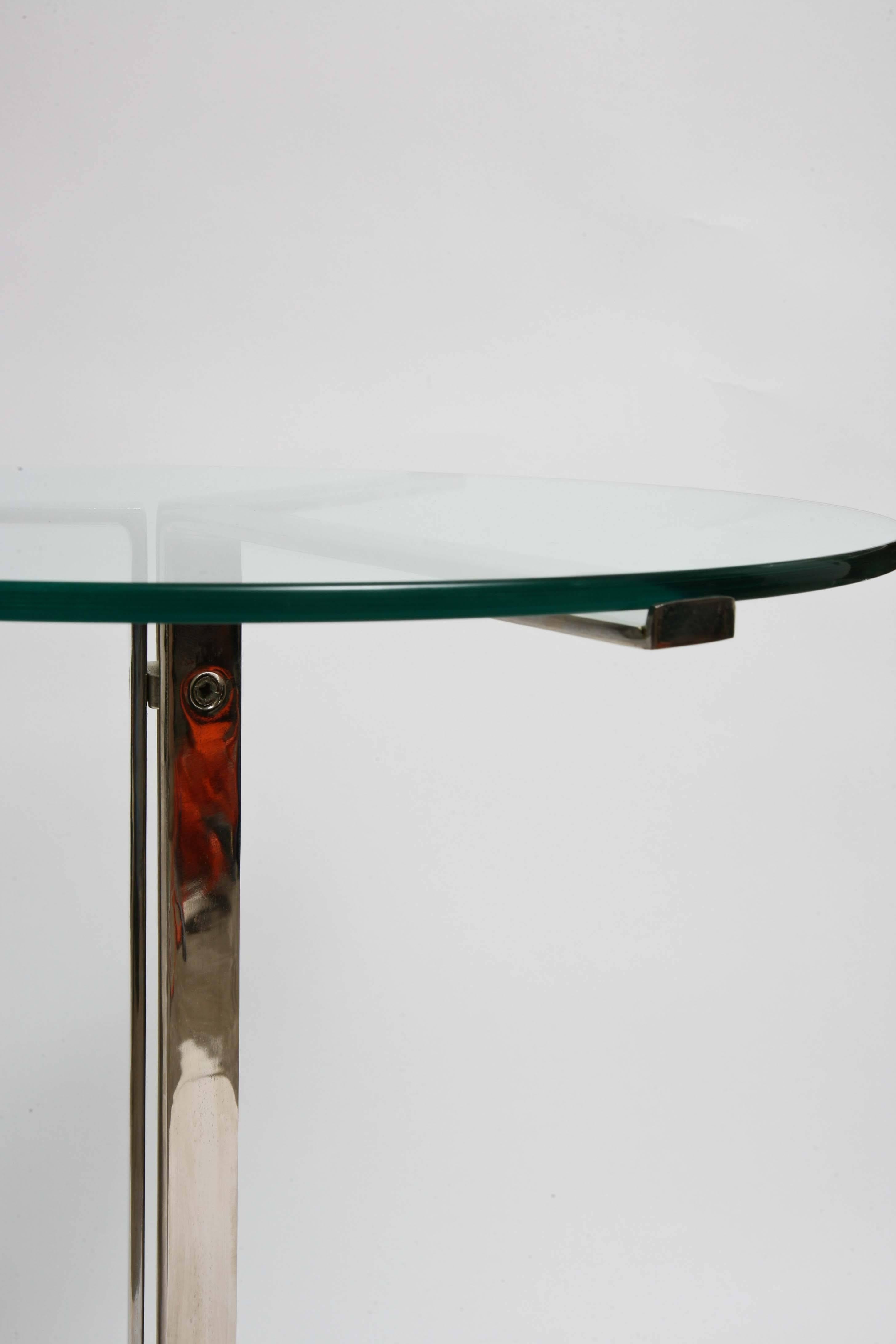 Plated Mid-Century Modern Hans Eichenberger Alpha Chrome / Glass Side / End Tables Pair