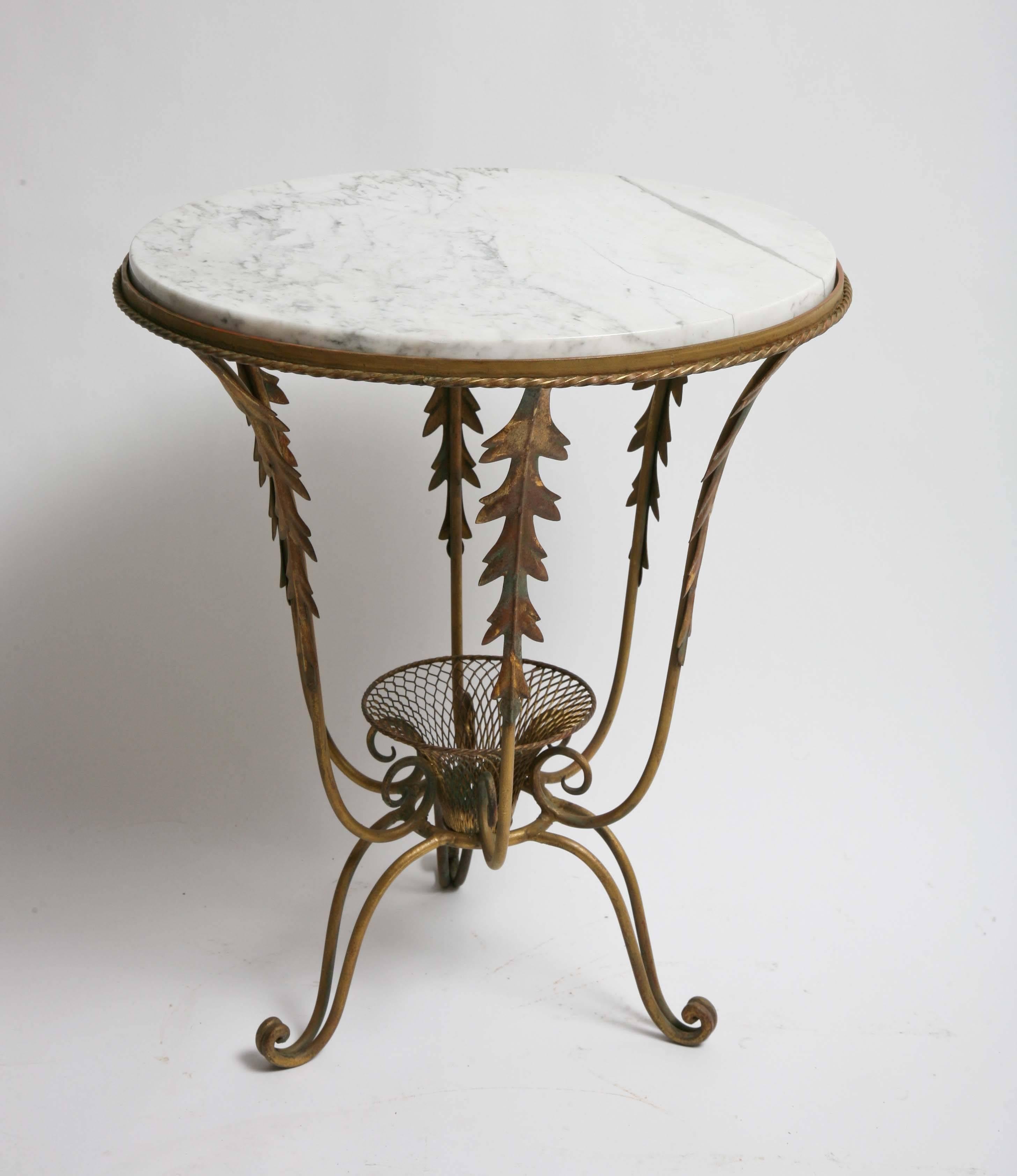 Gilt Hollywood Regency Continental Art Deco Gilded Iron / Marble Raymond Subes Style For Sale