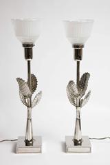 Pair of Hollywood Regency Stiffel Nickel Cactus Table Lamps Parzinger Style