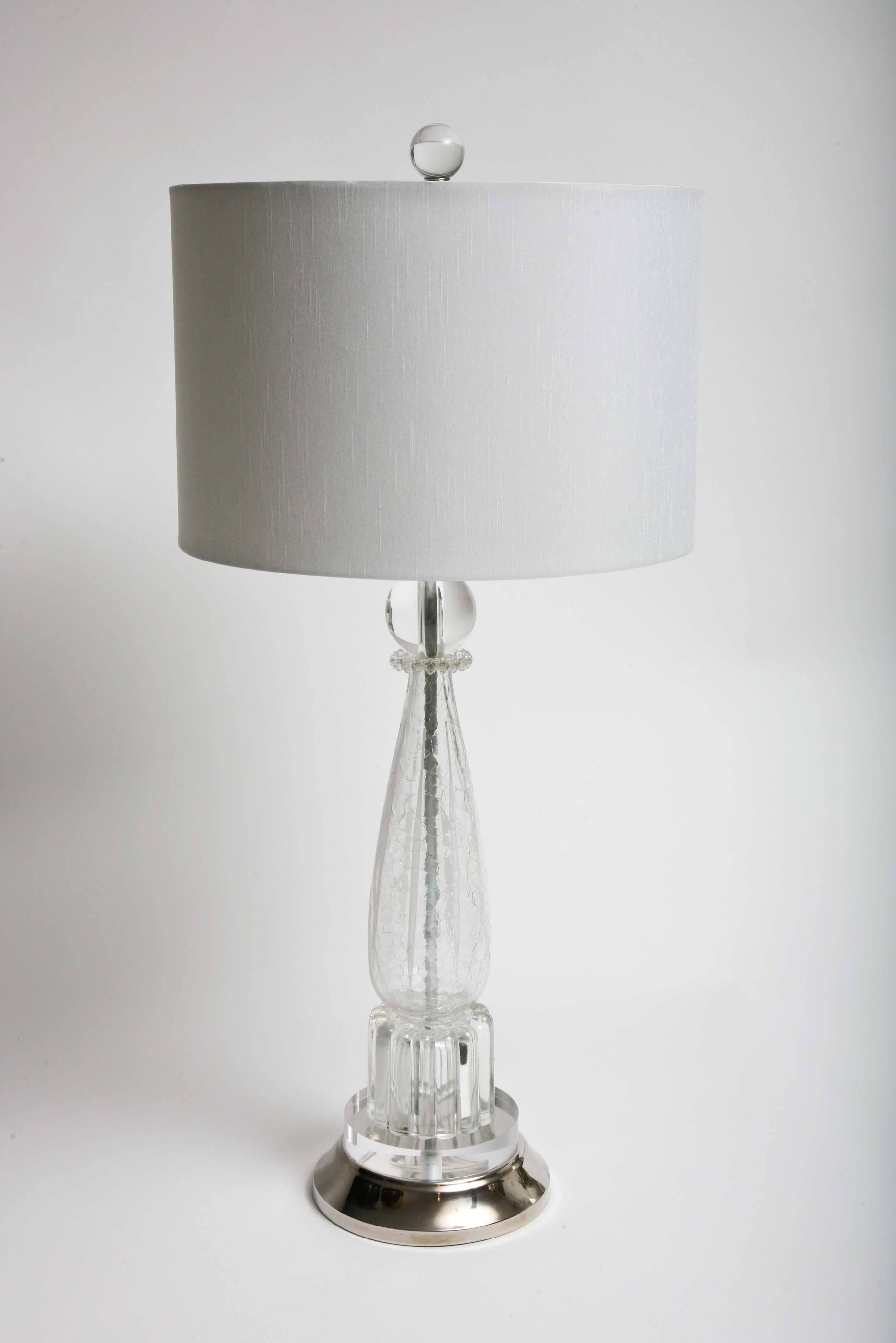 American Pair of Mid-Century Modern Hollywood Regency Crystal / Glass Elegant Table Lamps For Sale