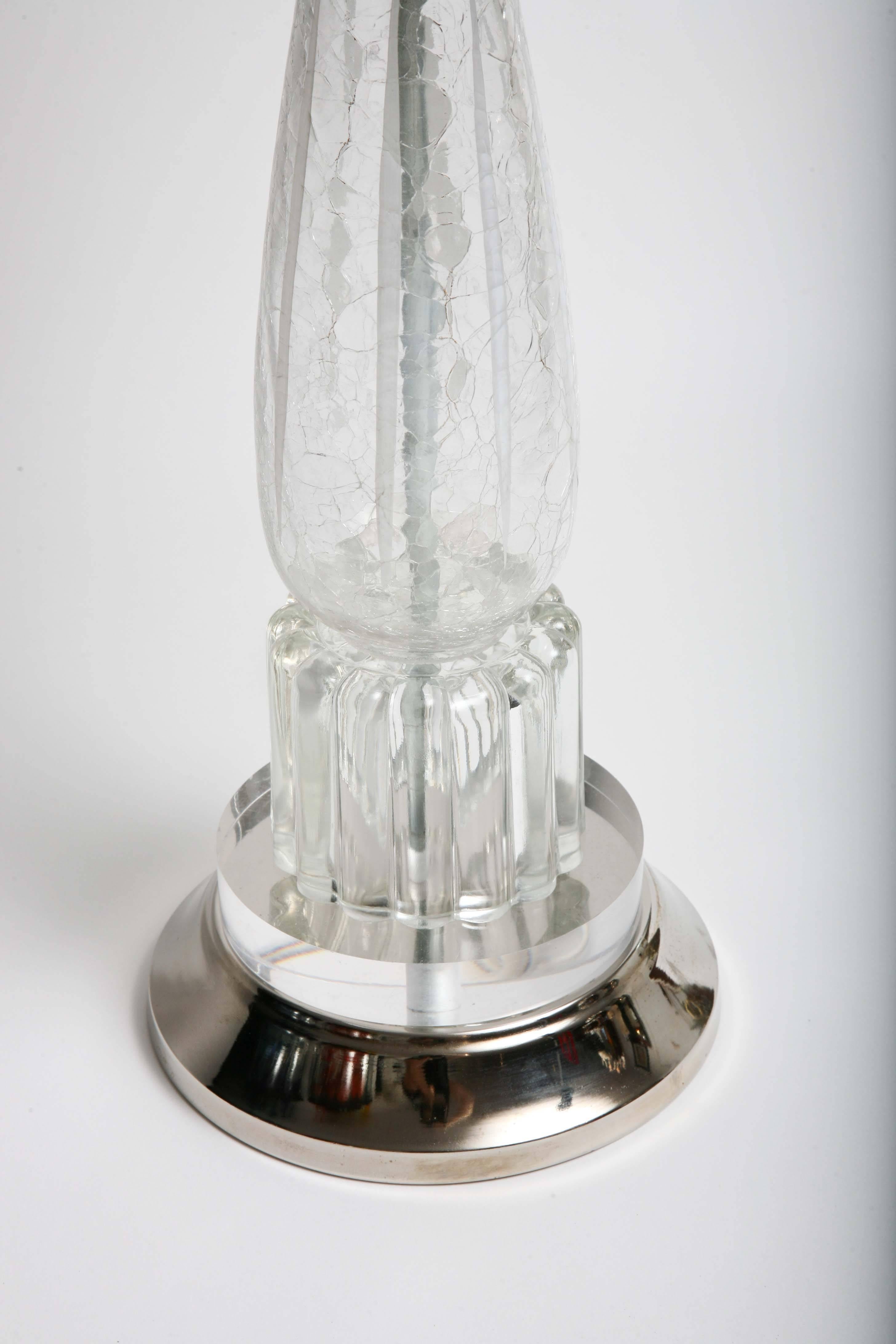 Plated Pair of Mid-Century Modern Hollywood Regency Crystal / Glass Elegant Table Lamps For Sale