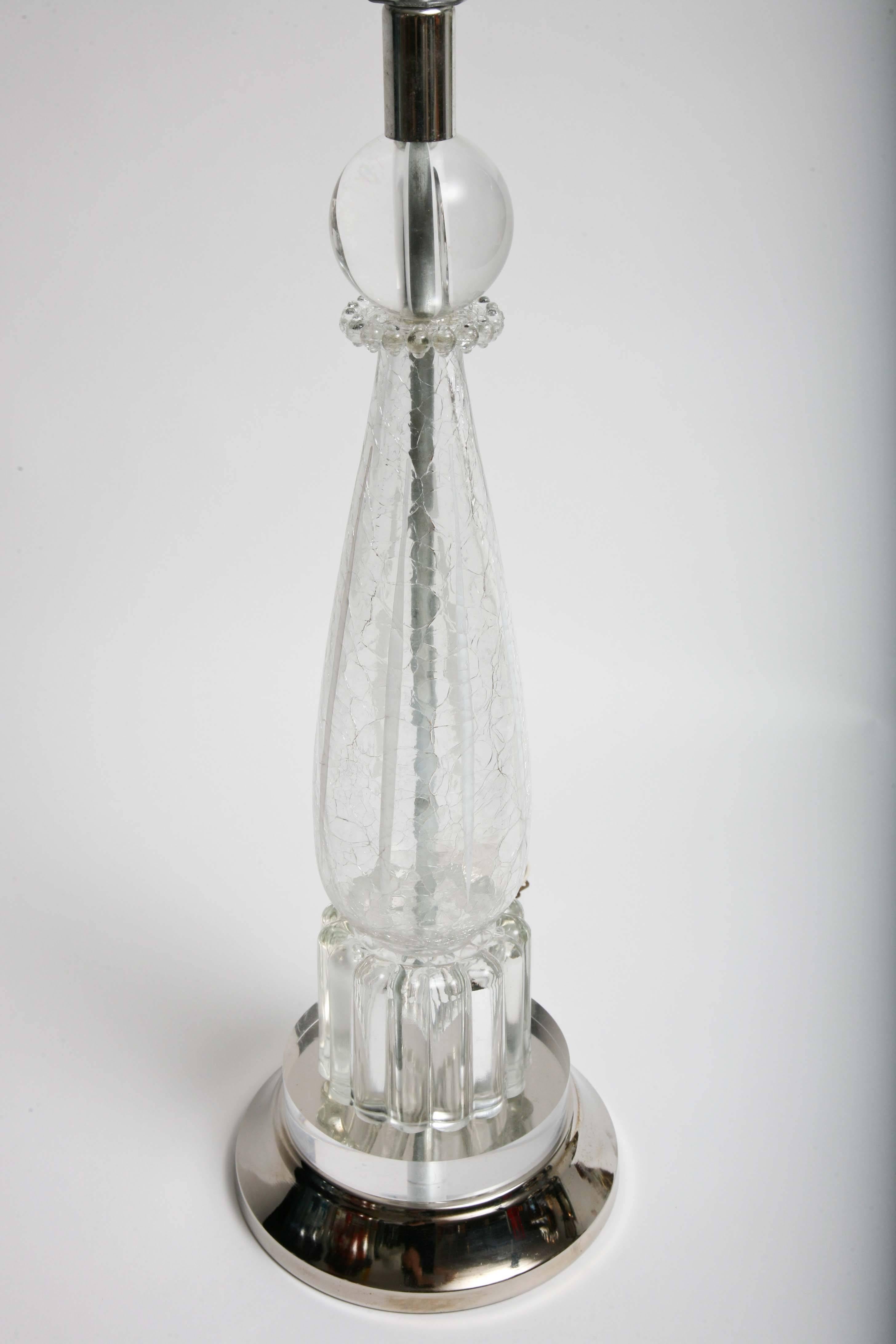 Pair of Mid-Century Modern Hollywood Regency Crystal / Glass Elegant Table Lamps For Sale 1