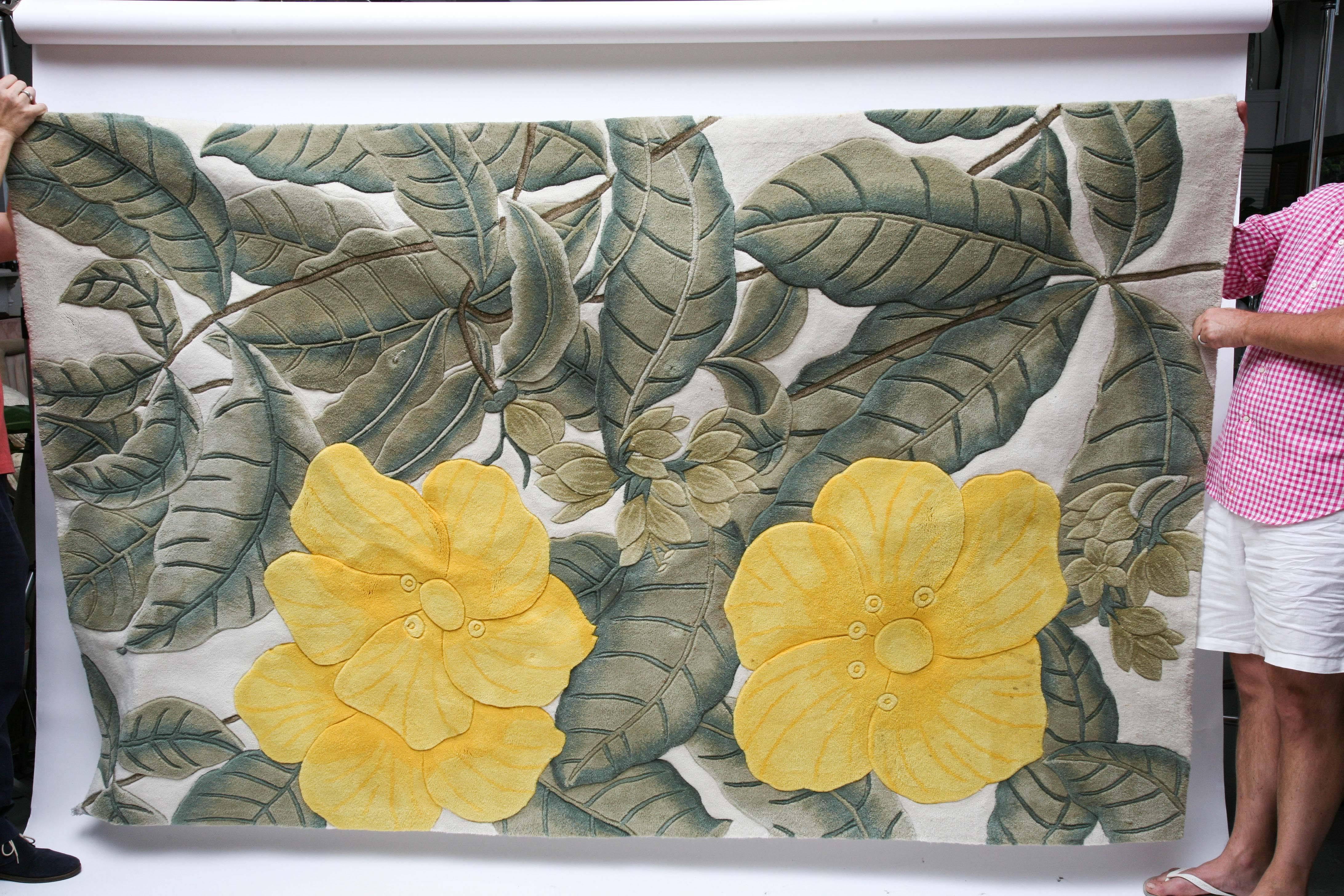 Gorgeous tropical wool sculpted rug.