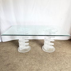 Postmodern Spiral Stacked Lucite Glass Top Dining Table