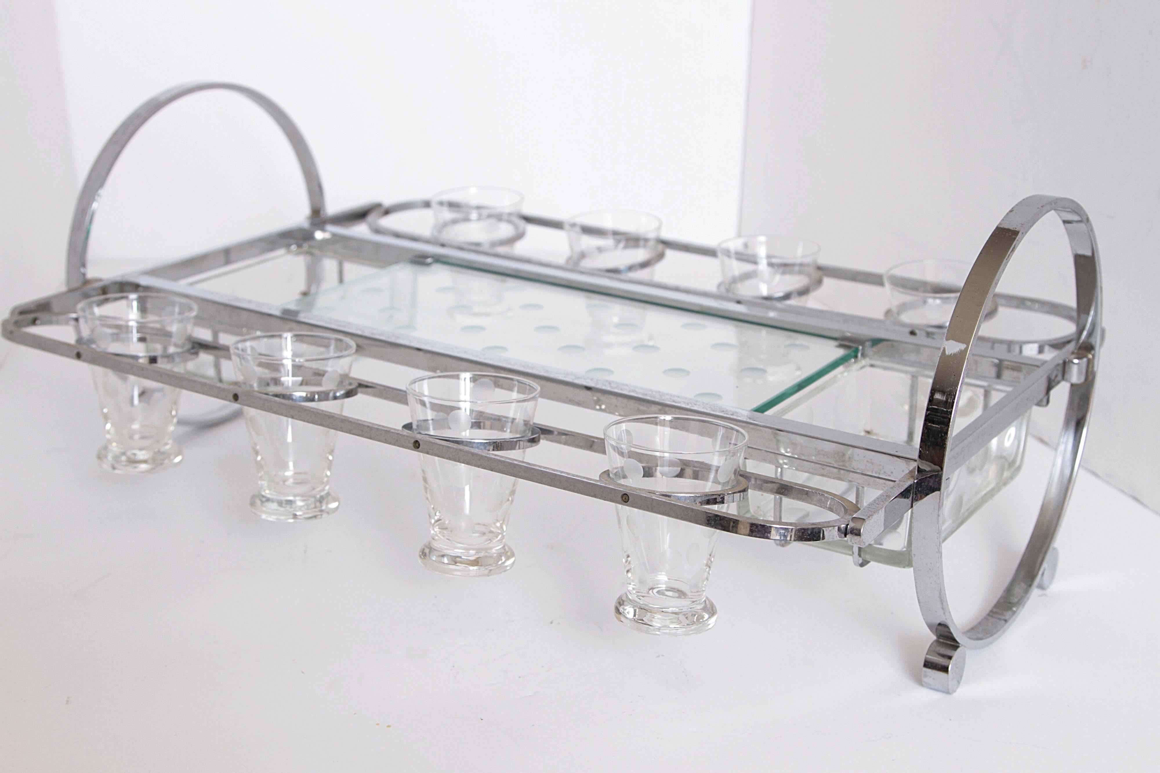 Mid-20th Century Complete Original Gyroscopic Machine Age Art Deco Cocktail Serving Caddy REDUCED For Sale