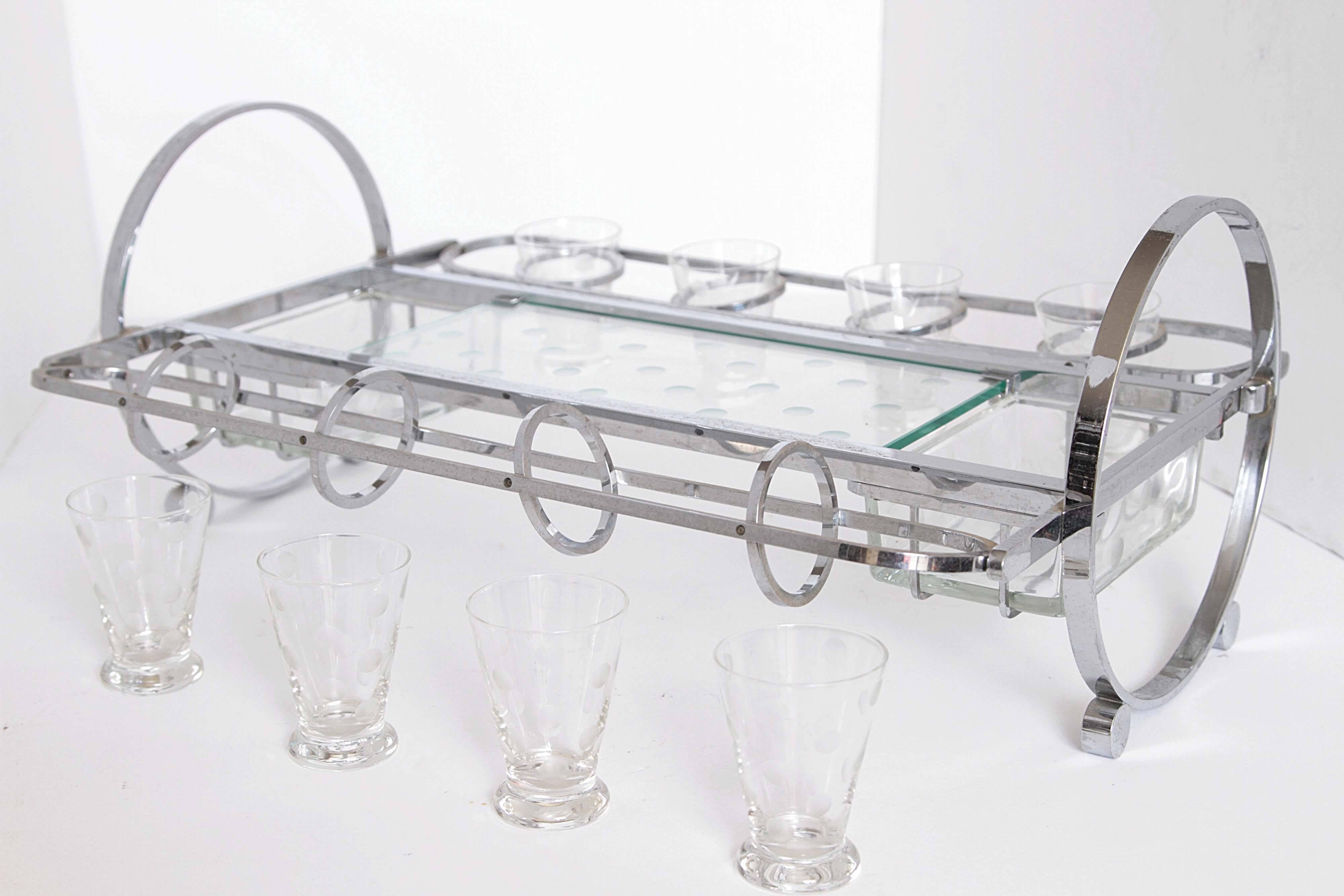 Complete Original Gyroscopic Machine Age Art Deco Cocktail Serving Caddy REDUCED For Sale 1