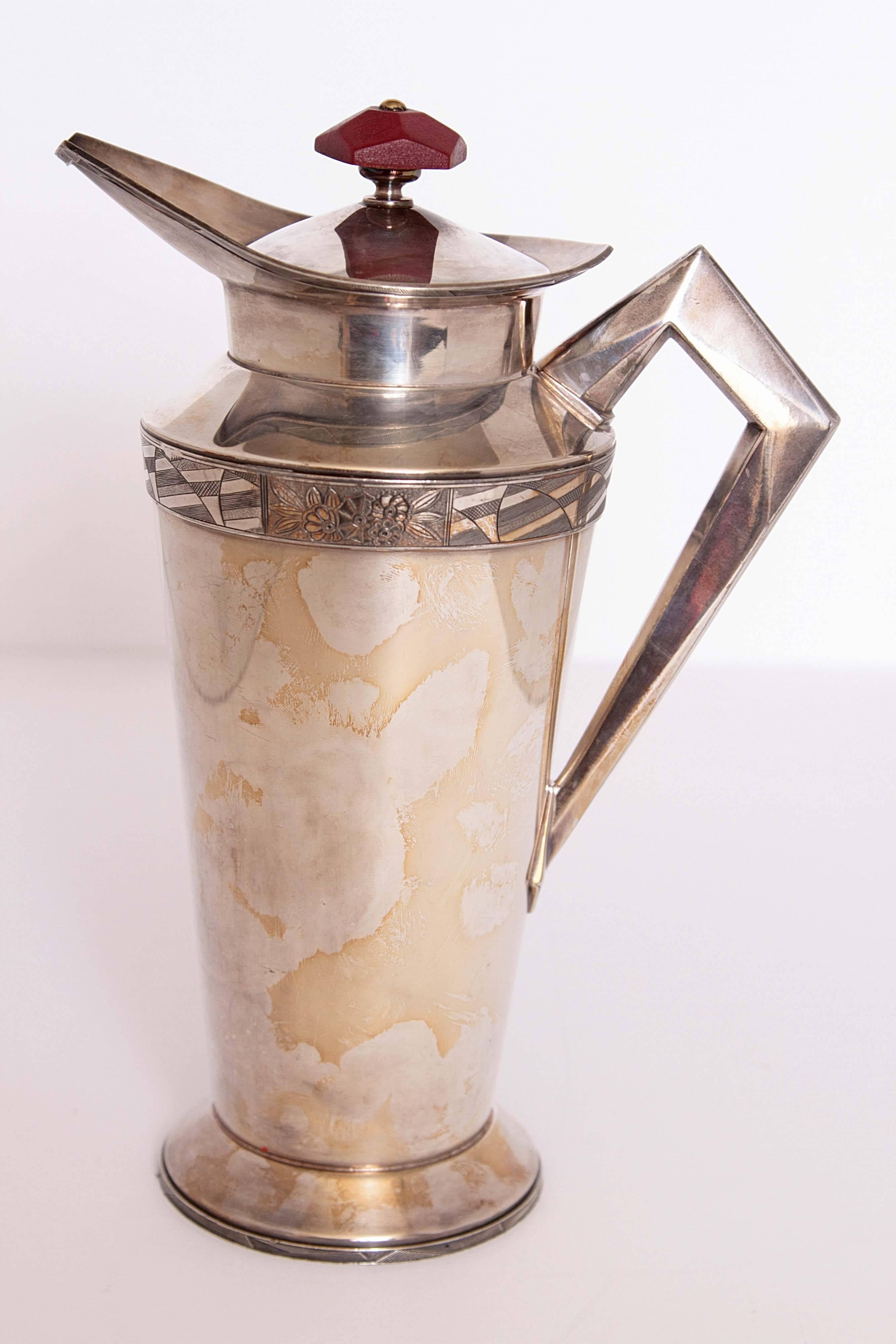 American Early Benedict Modernistic Silver Plate Cocktail Pitcher by Albert Saunders