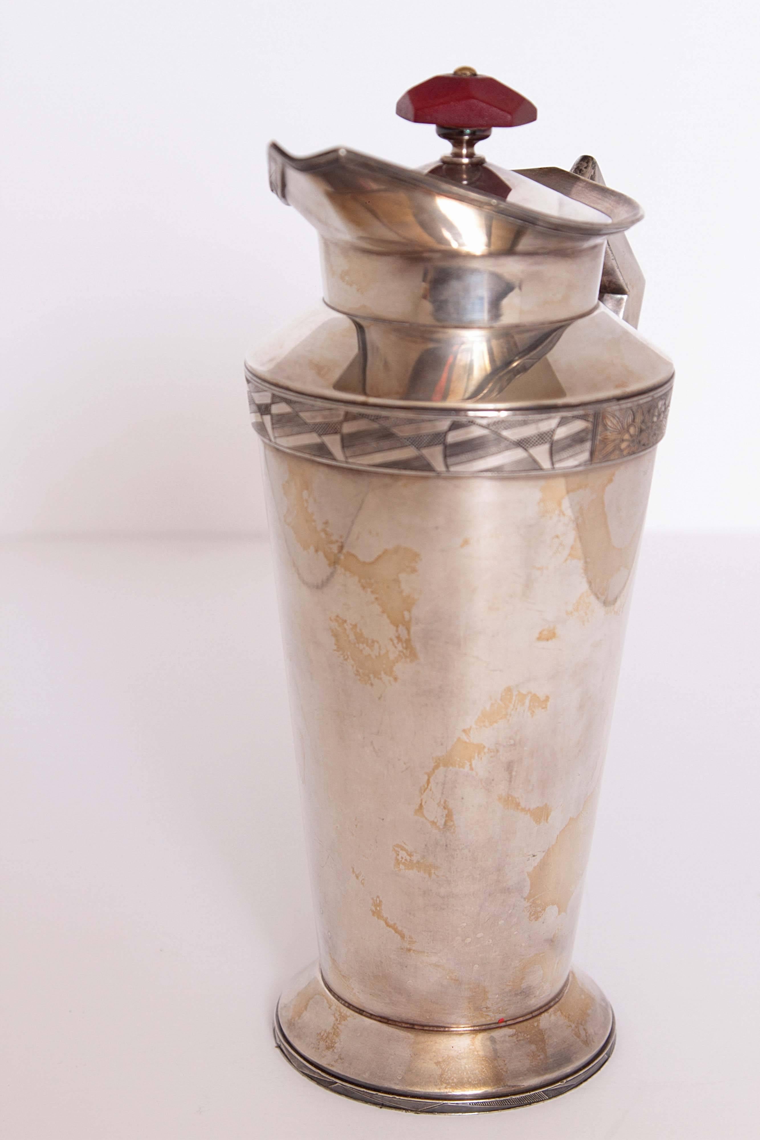 Early Benedict Modernistic Silver Plate Cocktail Pitcher by Albert Saunders In Good Condition In Dallas, TX